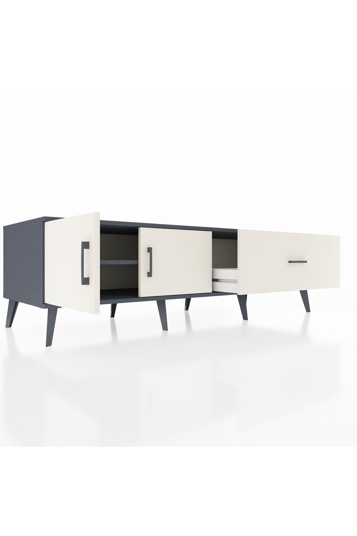 Kronos TV Ünitesi Tek Raflı Tek Çekmeceli 2 Kapaklı 176x59x51 Antrasit-Aytaşı/Aytaşı