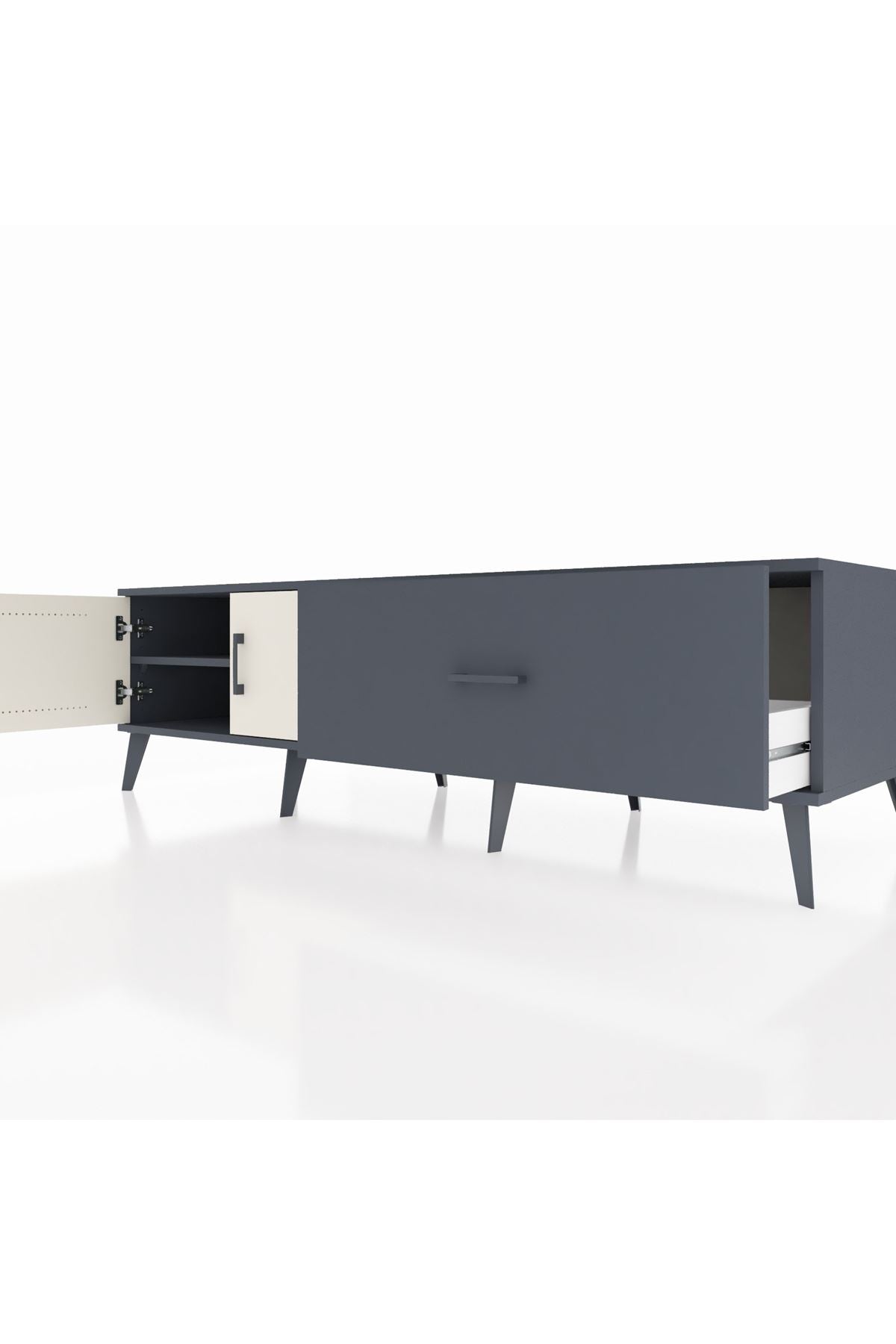 Kronos TV Ünitesi Tek Raflı Tek Çekmeceli 2 Kapaklı 176x59x51 Antrasit-Aytaşı/Antrasit