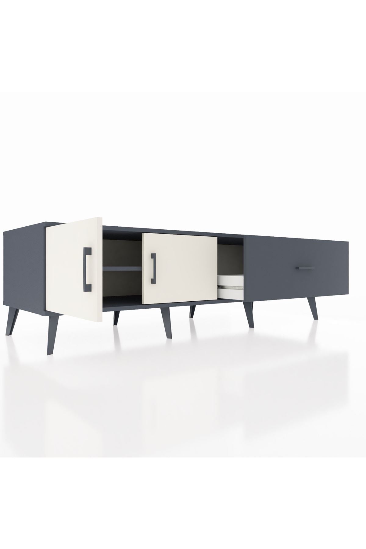 Kronos TV Ünitesi Tek Raflı Tek Çekmeceli 2 Kapaklı 176x59x51 Antrasit-Aytaşı/Antrasit