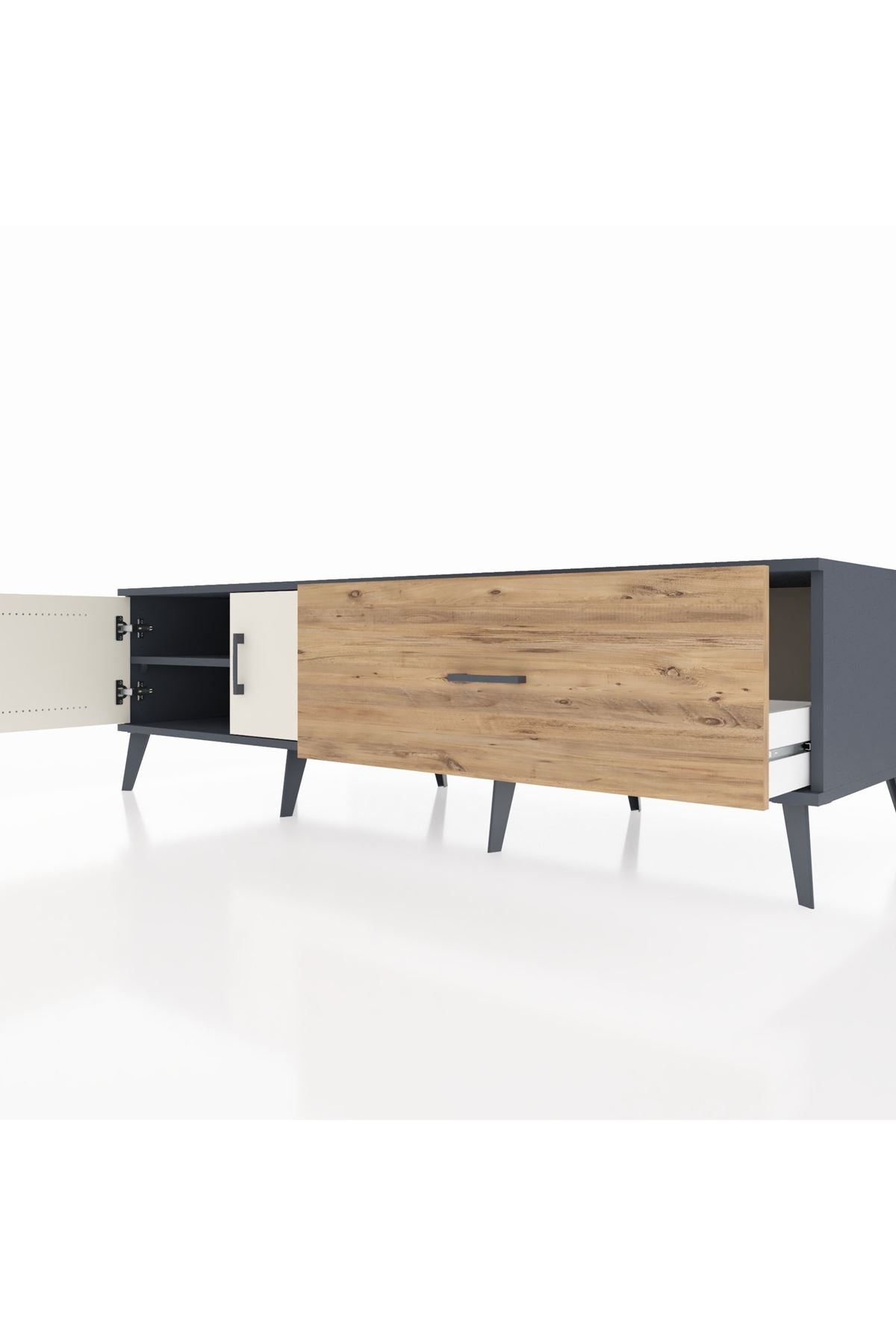 Kronos TV Ünitesi Tek Raflı Tek Çekmeceli 2 Kapaklı 176x59x51 Antrasit-Aytaşı/Çam