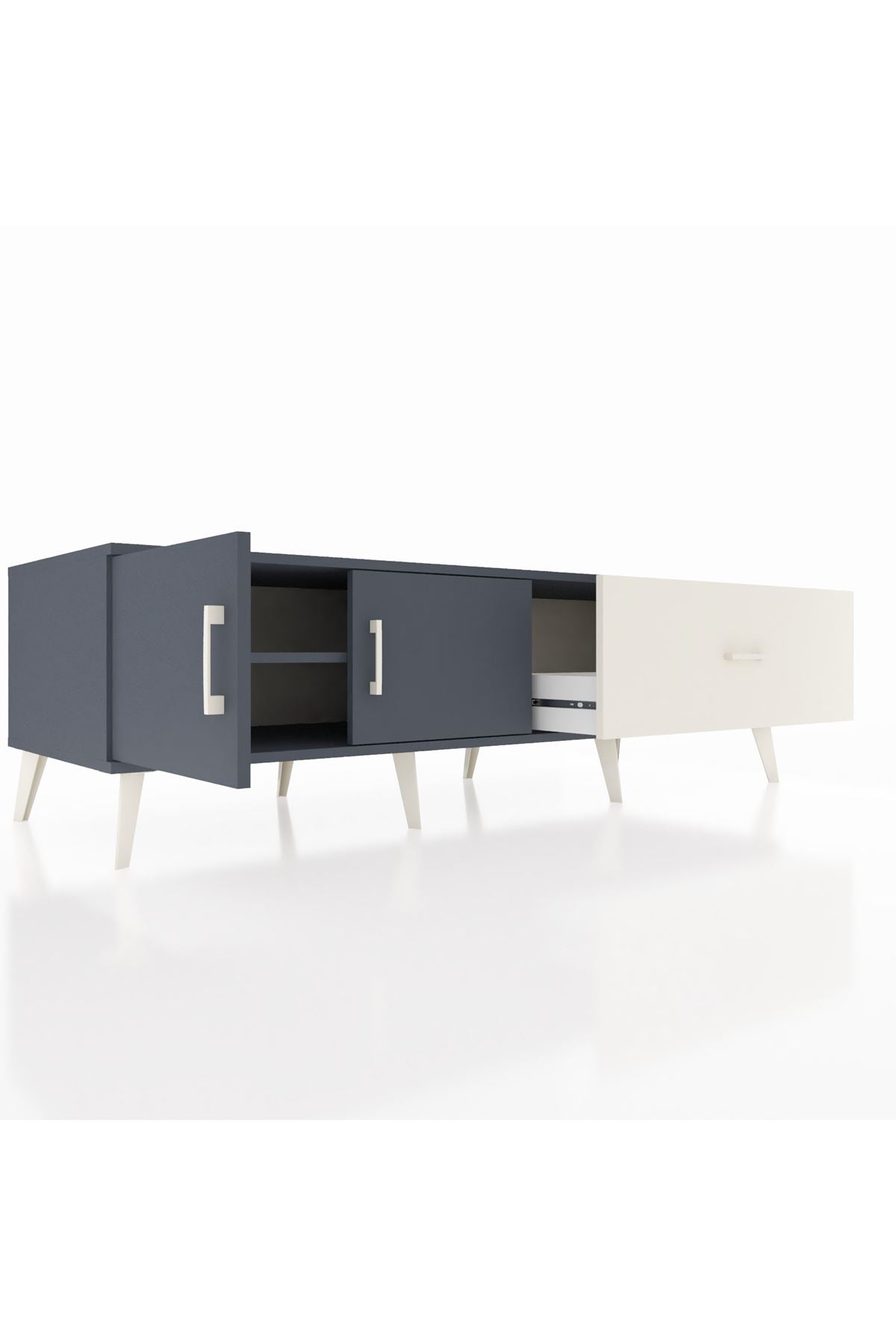 Kronos TV Ünitesi Tek Raflı Tek Çekmeceli 2 Kapaklı 176x59x51 Antrasit-Antrasit/Aytaşı