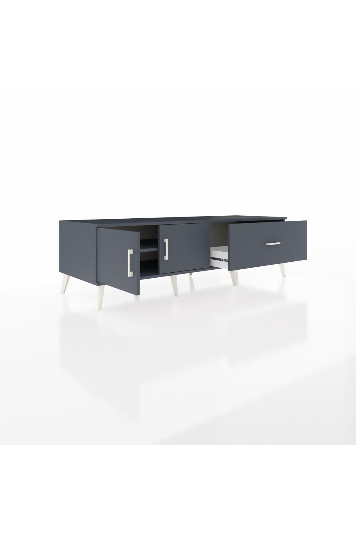 Kronos TV Ünitesi Tek Raflı Tek Çekmeceli 2 Kapaklı 176x59x51 Antrasit-Antrasit/Antrasit