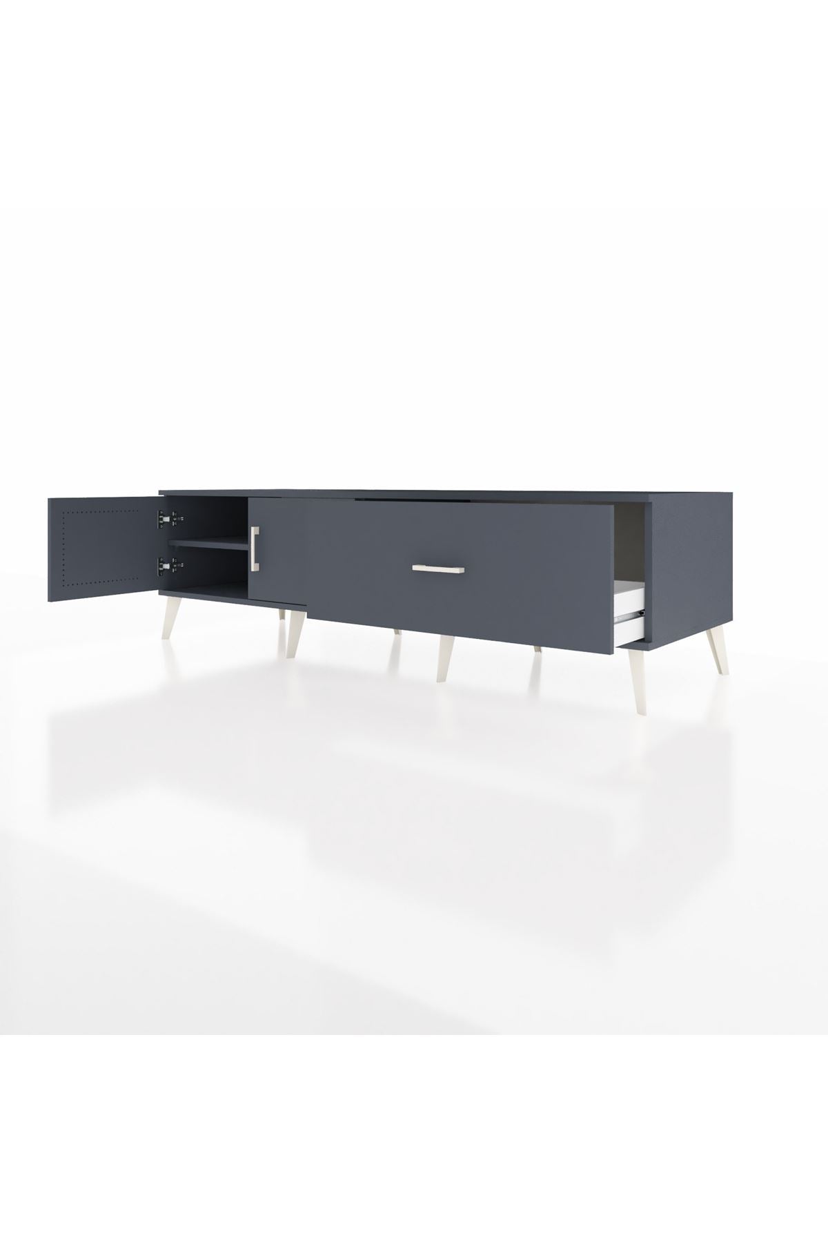 Kronos TV Ünitesi Tek Raflı Tek Çekmeceli 2 Kapaklı 176x59x51 Antrasit-Antrasit/Antrasit