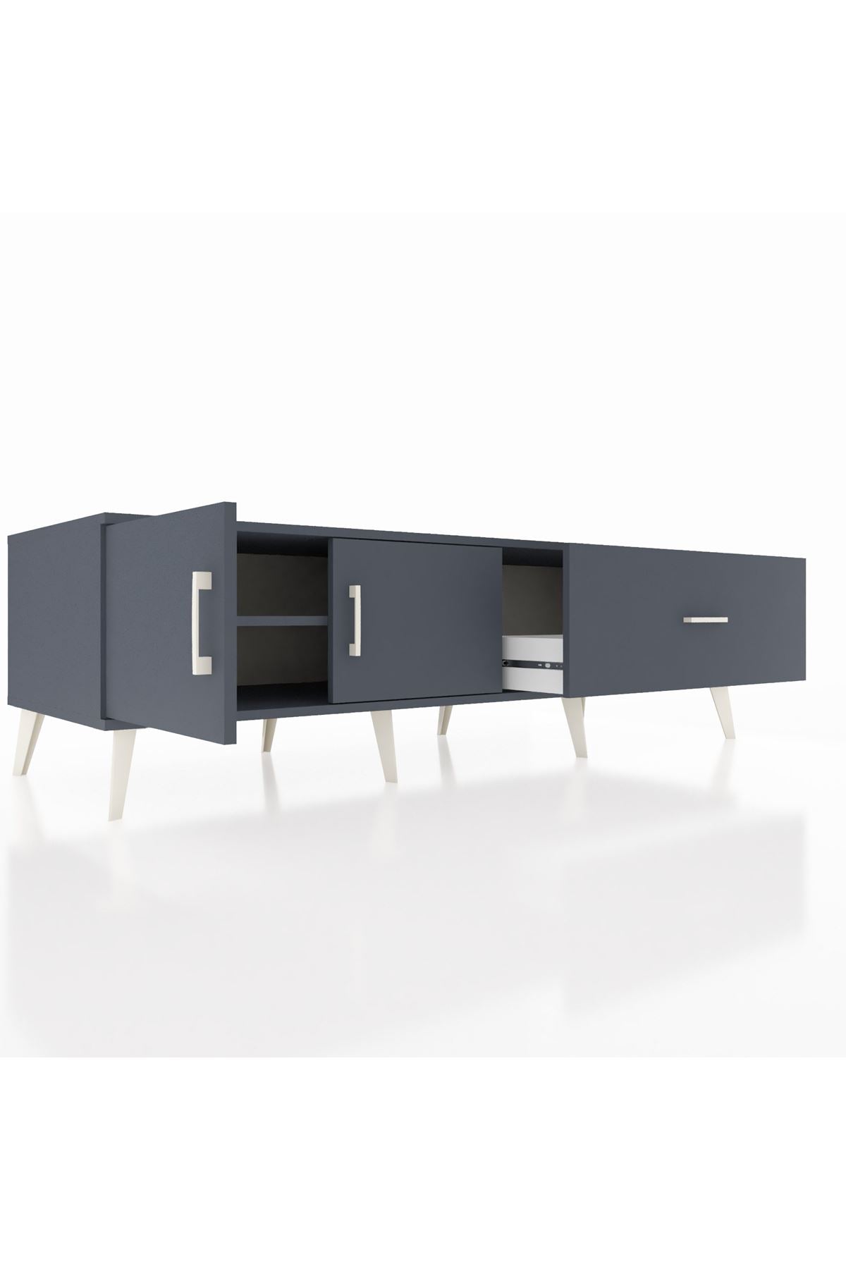 Kronos TV Ünitesi Tek Raflı Tek Çekmeceli 2 Kapaklı 176x59x51 Antrasit-Antrasit/Antrasit