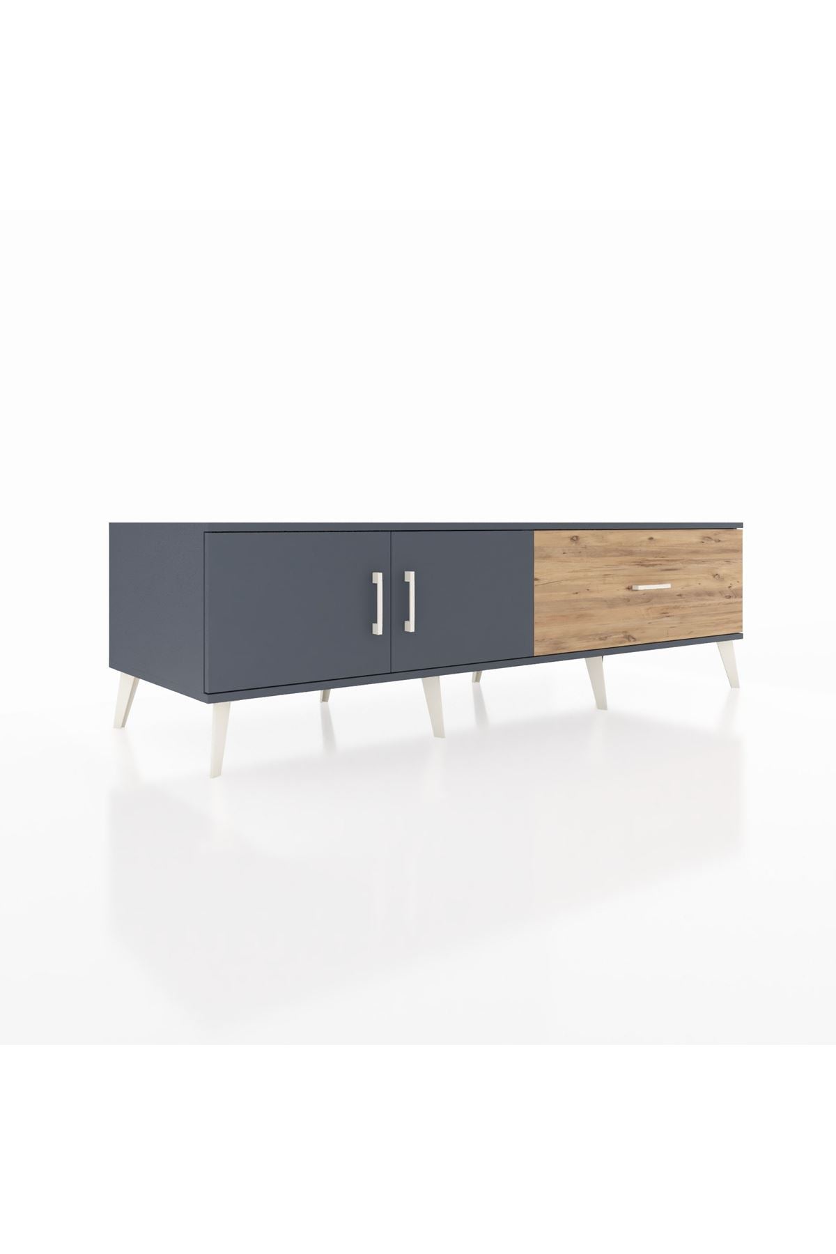 Kronos TV Ünitesi Tek Raflı Tek Çekmeceli 2 Kapaklı 176x59x51 Antrasit-Antrasit/Çam