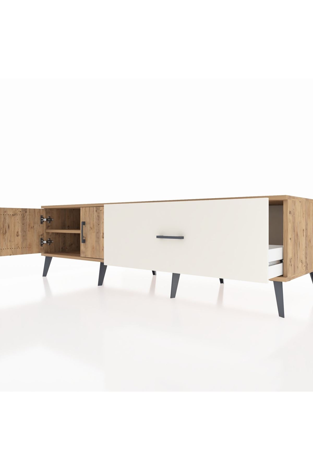 Kronos TV Ünitesi Tek Raflı Tek Çekmeceli 2 Kapaklı 176x59x51 Çam-Çam/Aytaşı