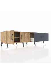 Kronos TV Ünitesi Tek Raflı Tek Çekmeceli 2 Kapaklı 176x59x51 Çam-Çam/Antrasit