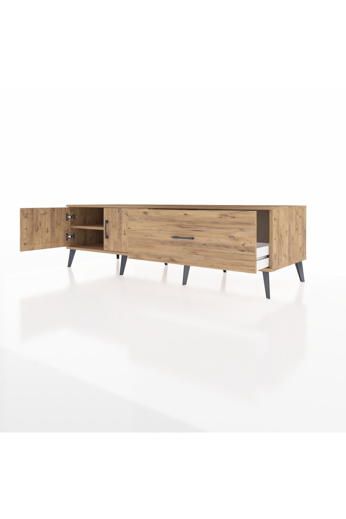 Kronos TV Ünitesi Tek Raflı Tek Çekmeceli 2 Kapaklı 176x59x51 Çam-Çam/Çam