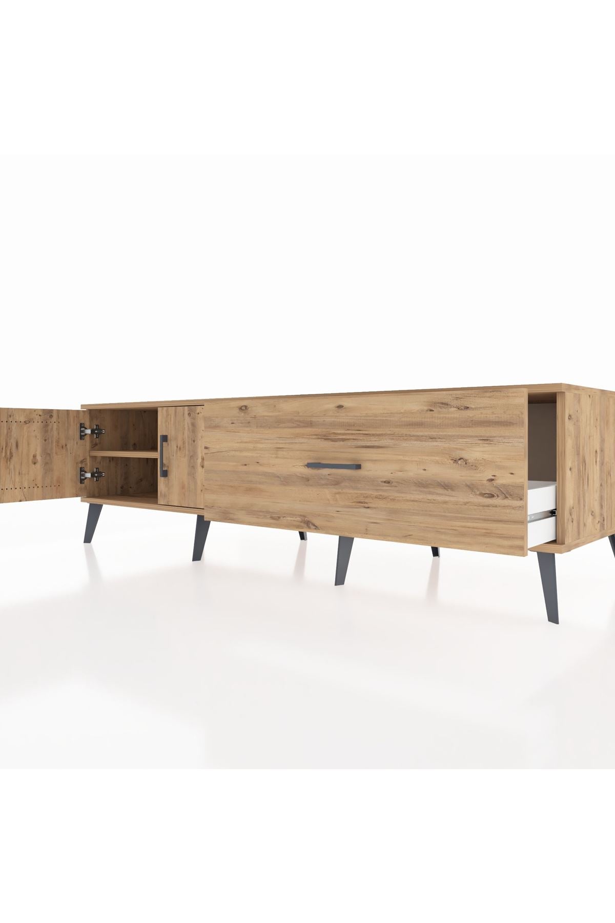 Kronos TV Ünitesi Tek Raflı Tek Çekmeceli 2 Kapaklı 176x59x51 Çam-Çam/Çam