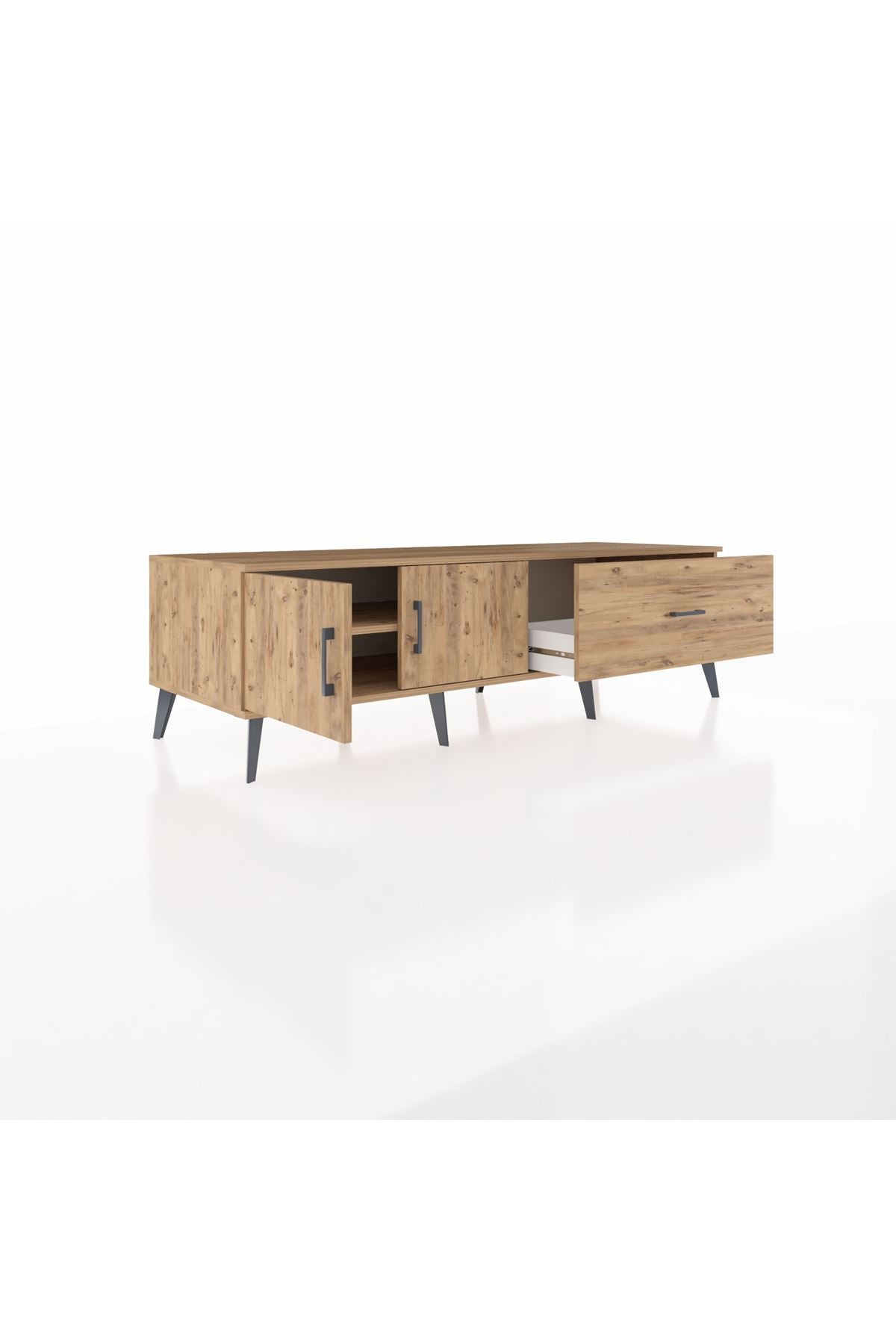 Kronos TV Ünitesi Tek Raflı Tek Çekmeceli 2 Kapaklı 176x59x51 Çam-Çam/Çam