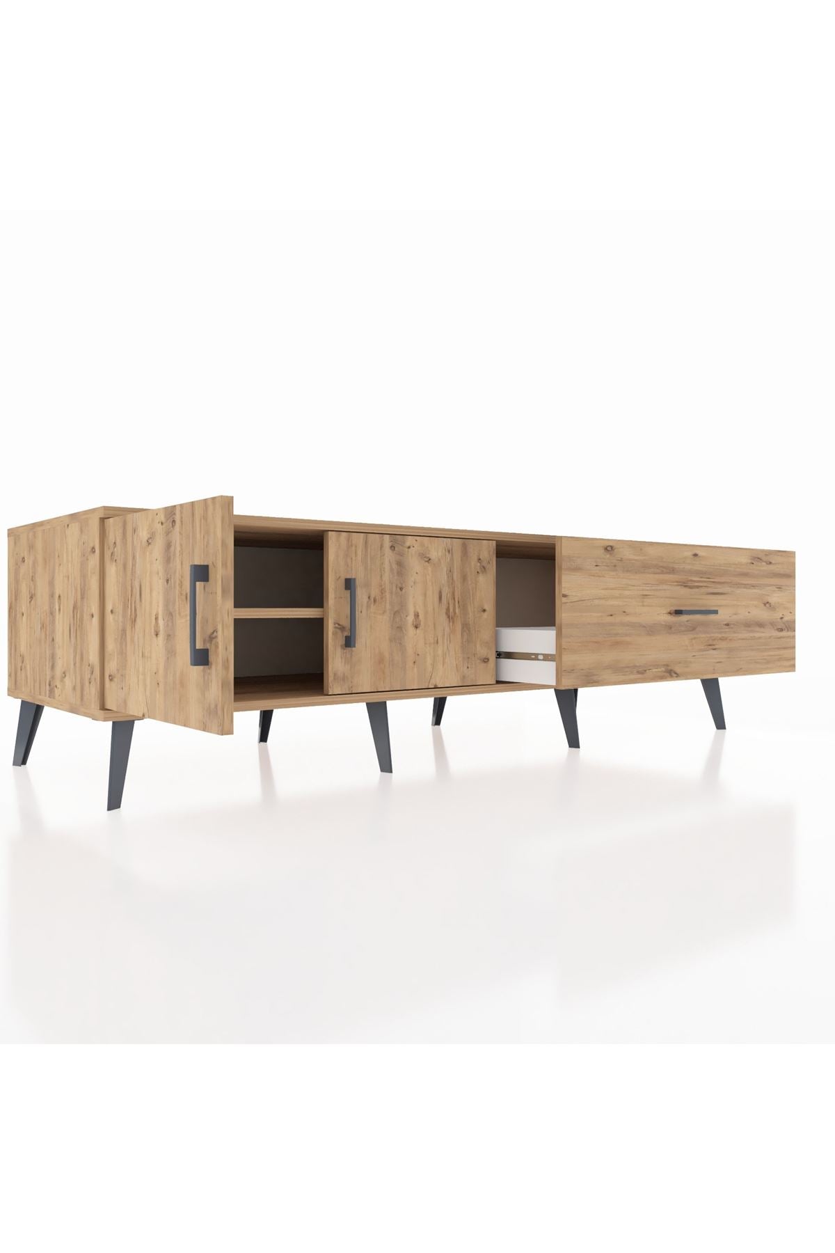 Kronos TV Ünitesi Tek Raflı Tek Çekmeceli 2 Kapaklı 176x59x51 Çam-Çam/Çam