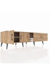 Kronos TV Ünitesi Tek Raflı Tek Çekmeceli 2 Kapaklı 176x59x51 Çam-Çam/Çam