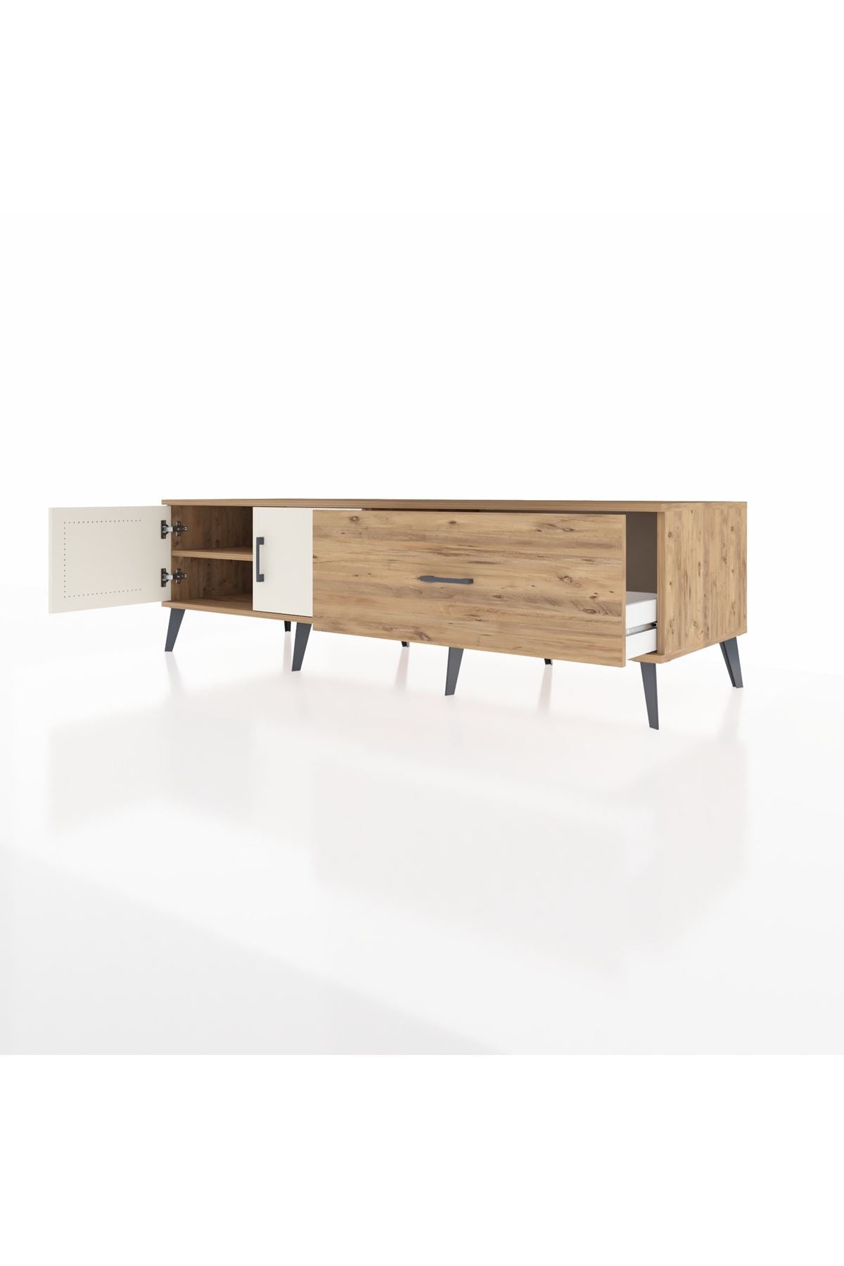 Kronos TV Ünitesi Tek Raflı Tek Çekmeceli 2 Kapaklı 176x59x51 Çam-Aytaşı/Çam