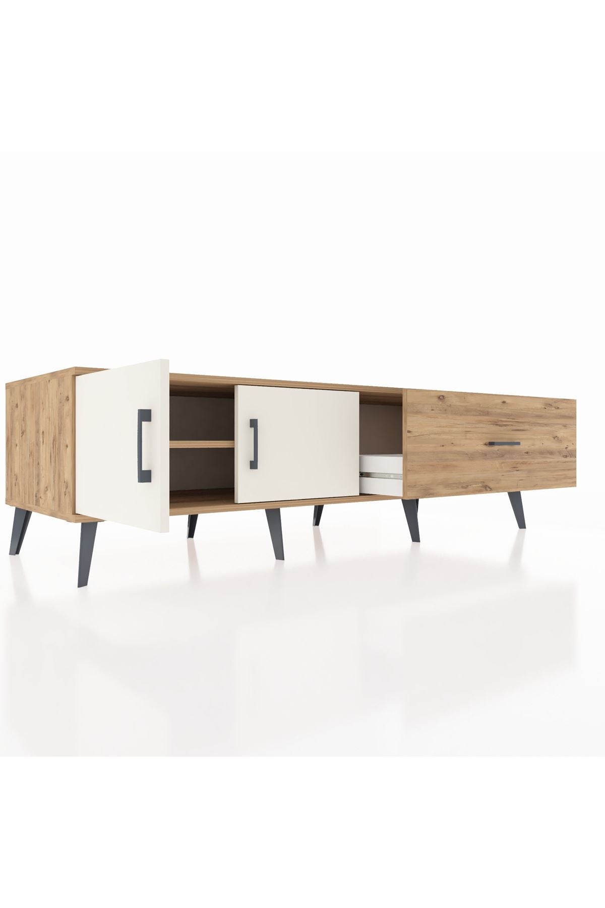 Kronos TV Ünitesi Tek Raflı Tek Çekmeceli 2 Kapaklı 176x59x51 Çam-Aytaşı/Çam