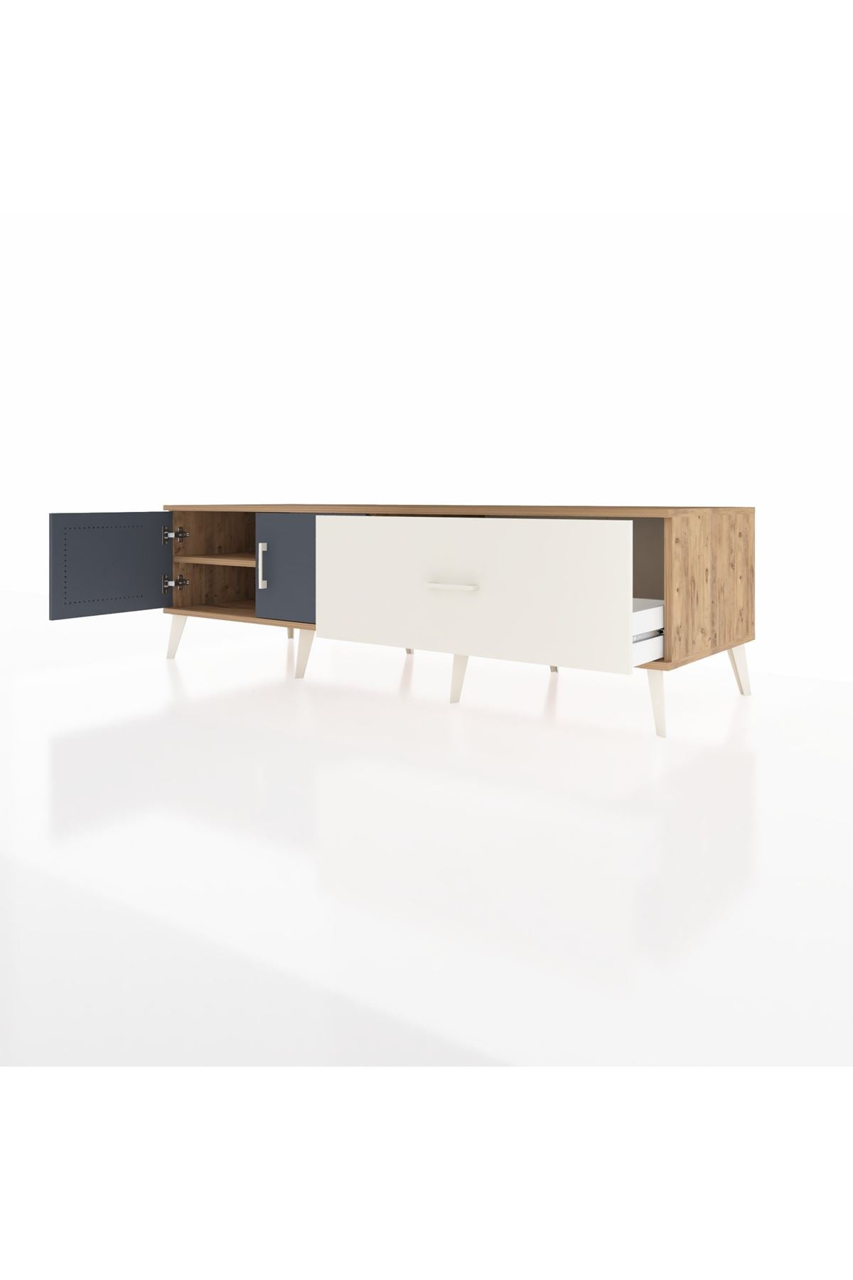 Kronos TV Ünitesi Tek Raflı Tek Çekmeceli 2 Kapaklı 176x59x51 Çam-Antrasit/Aytaşı