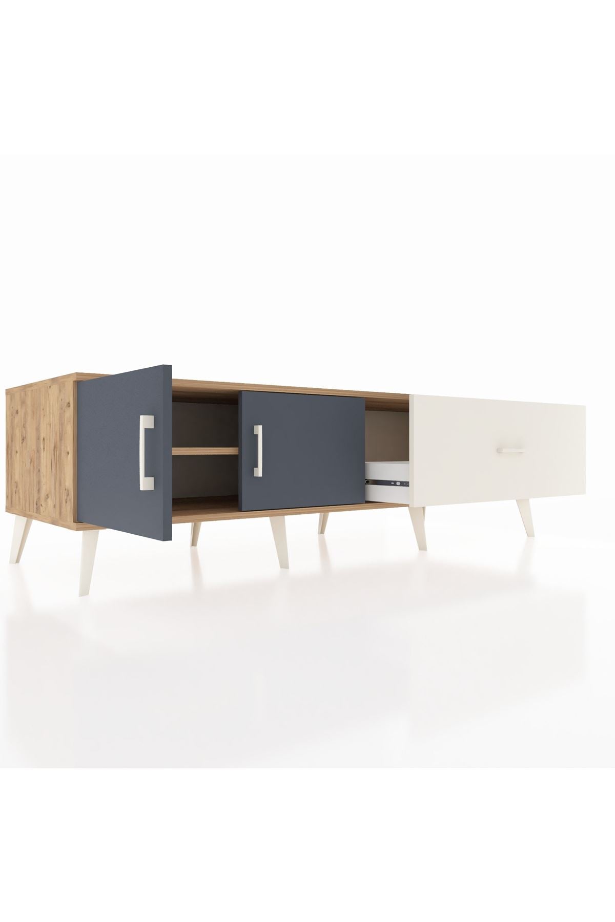 Kronos TV Ünitesi Tek Raflı Tek Çekmeceli 2 Kapaklı 176x59x51 Çam-Antrasit/Aytaşı