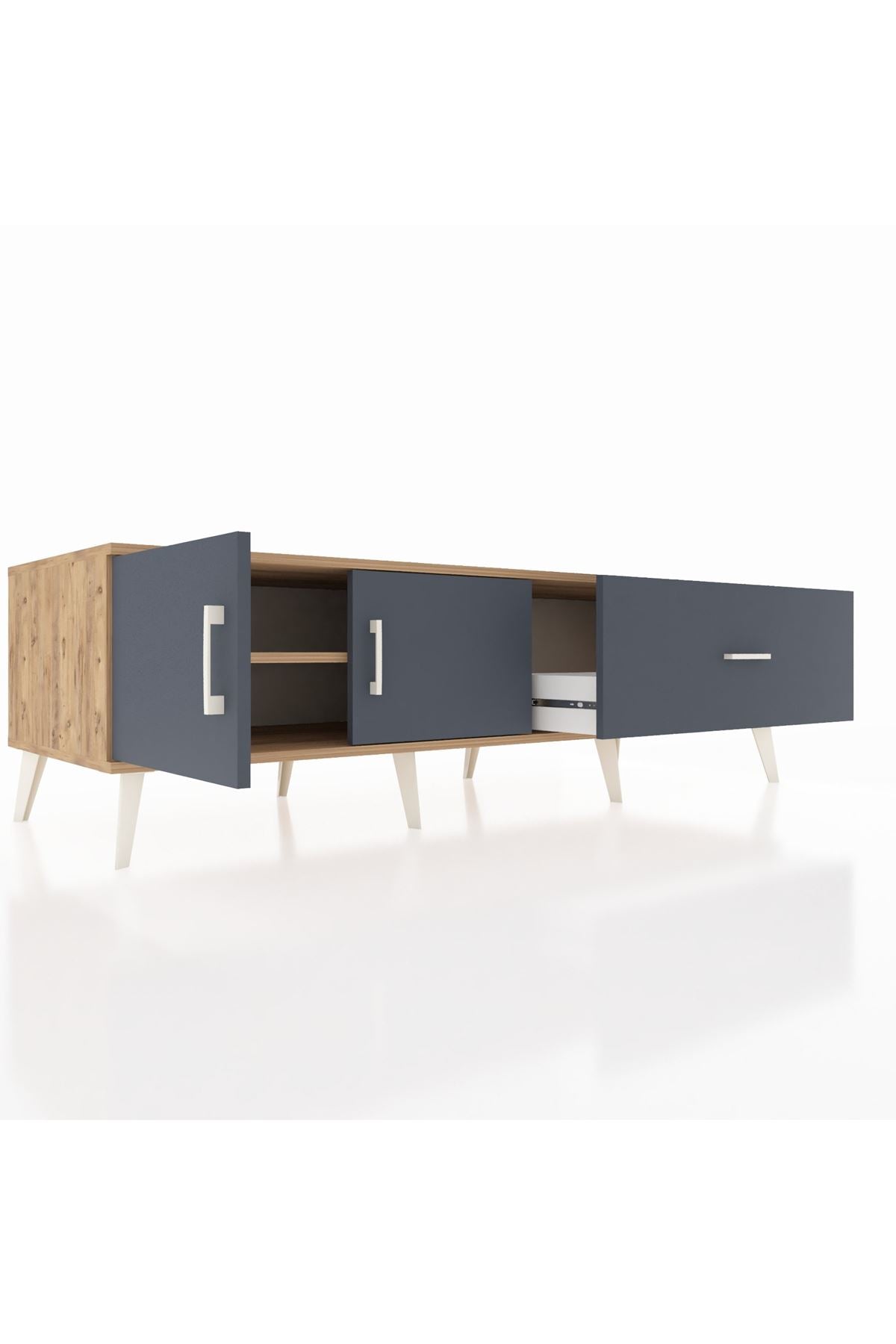 Kronos TV Ünitesi Tek Raflı Tek Çekmeceli 2 Kapaklı 176x59x51 Çam-Antrasit/Antrasit