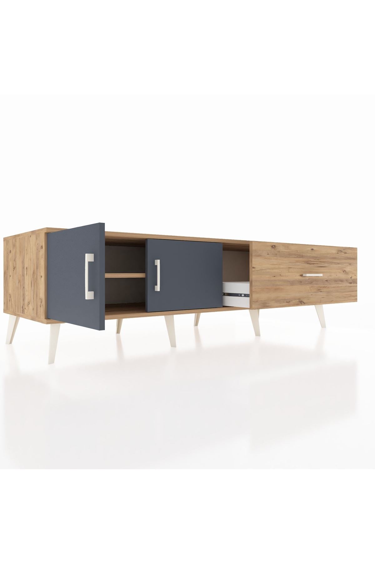 Kronos TV Ünitesi Tek Raflı Tek Çekmeceli 2 Kapaklı 176x59x51 Çam-Antrasit/Çam