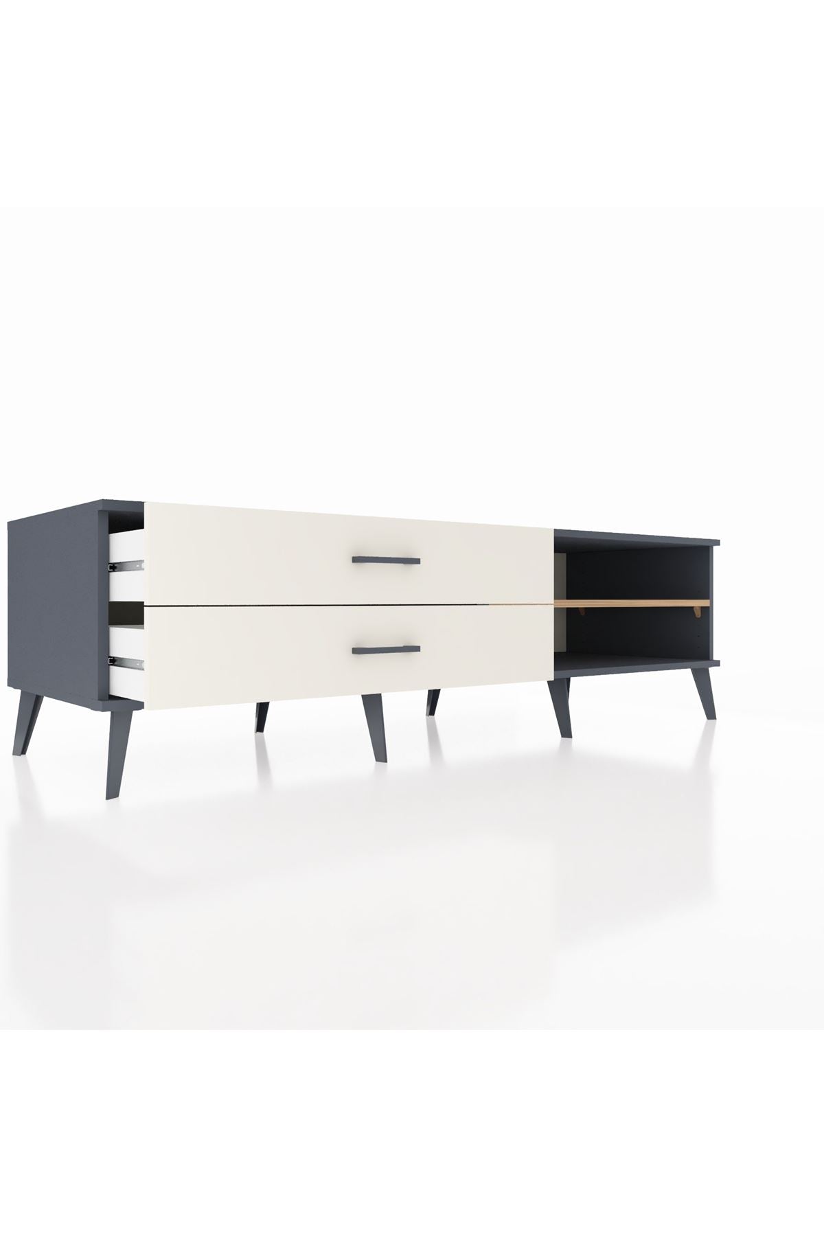 Kronos TV Ünitesi Tek Raflı 2 Çekmeceli  176x59x51 Antrasit-Çam/Aytaşı