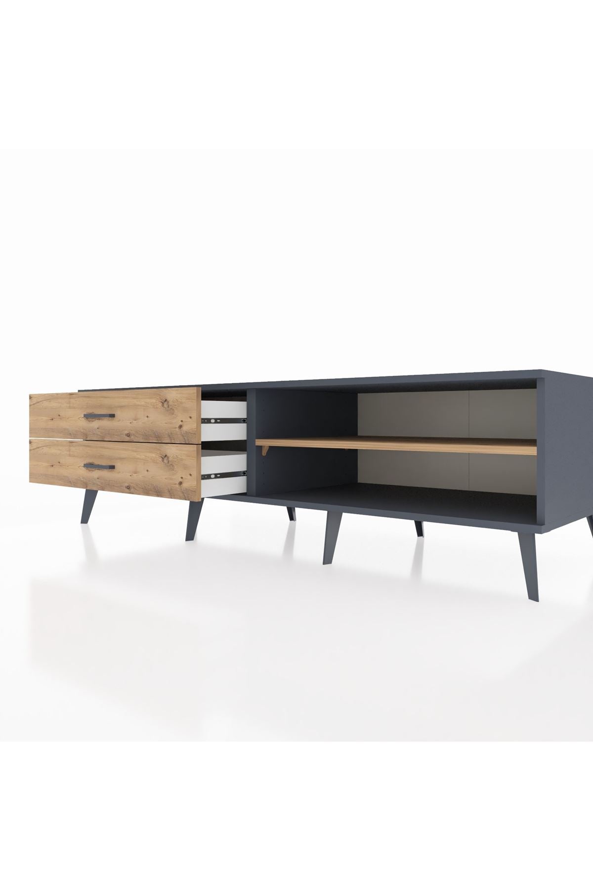 Kronos TV Ünitesi Tek Raflı 2 Çekmeceli  176x59x51 Antrasit-Çam/Çam