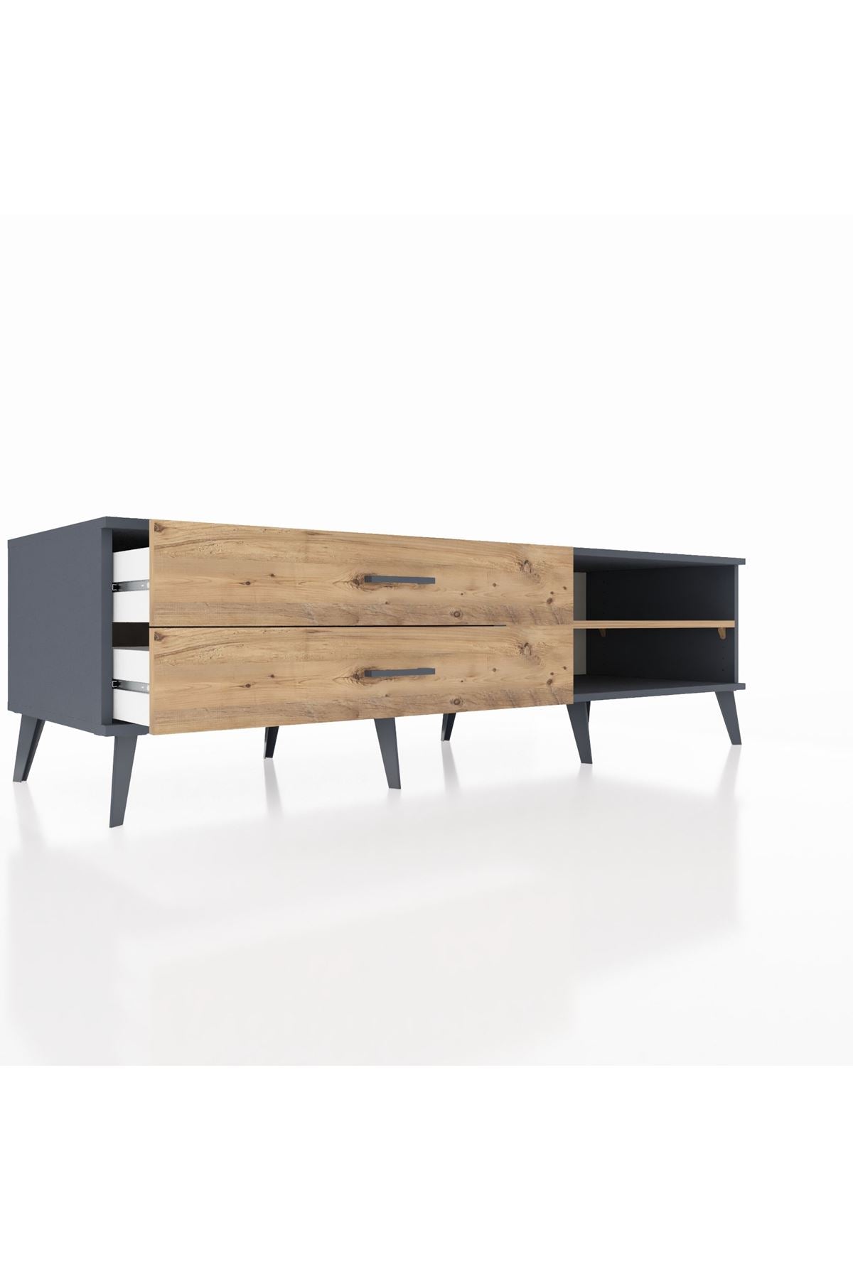 Kronos TV Ünitesi Tek Raflı 2 Çekmeceli  176x59x51 Antrasit-Çam/Çam