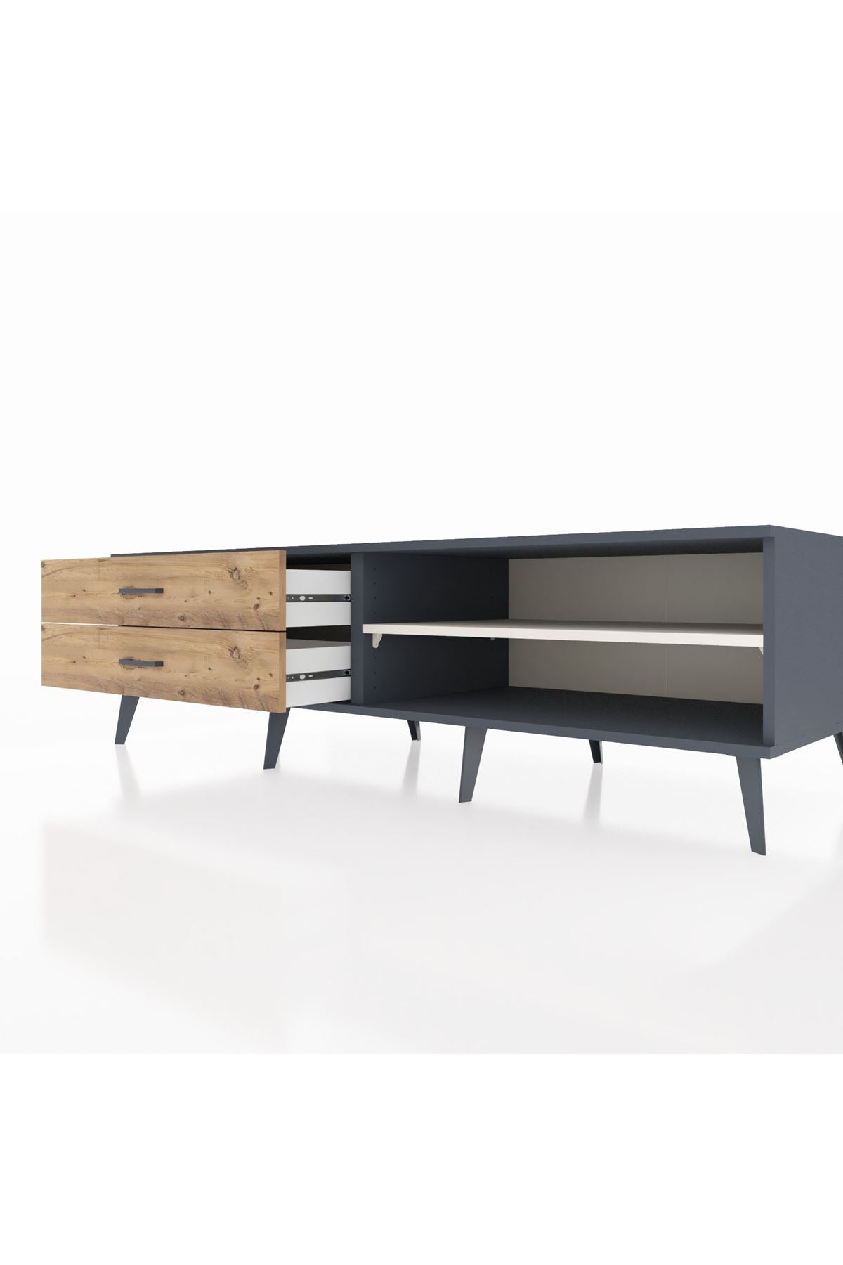 Kronos TV Ünitesi Tek Raflı 2 Çekmeceli  176x59x51 Antrasit-Aytaşı/Çam