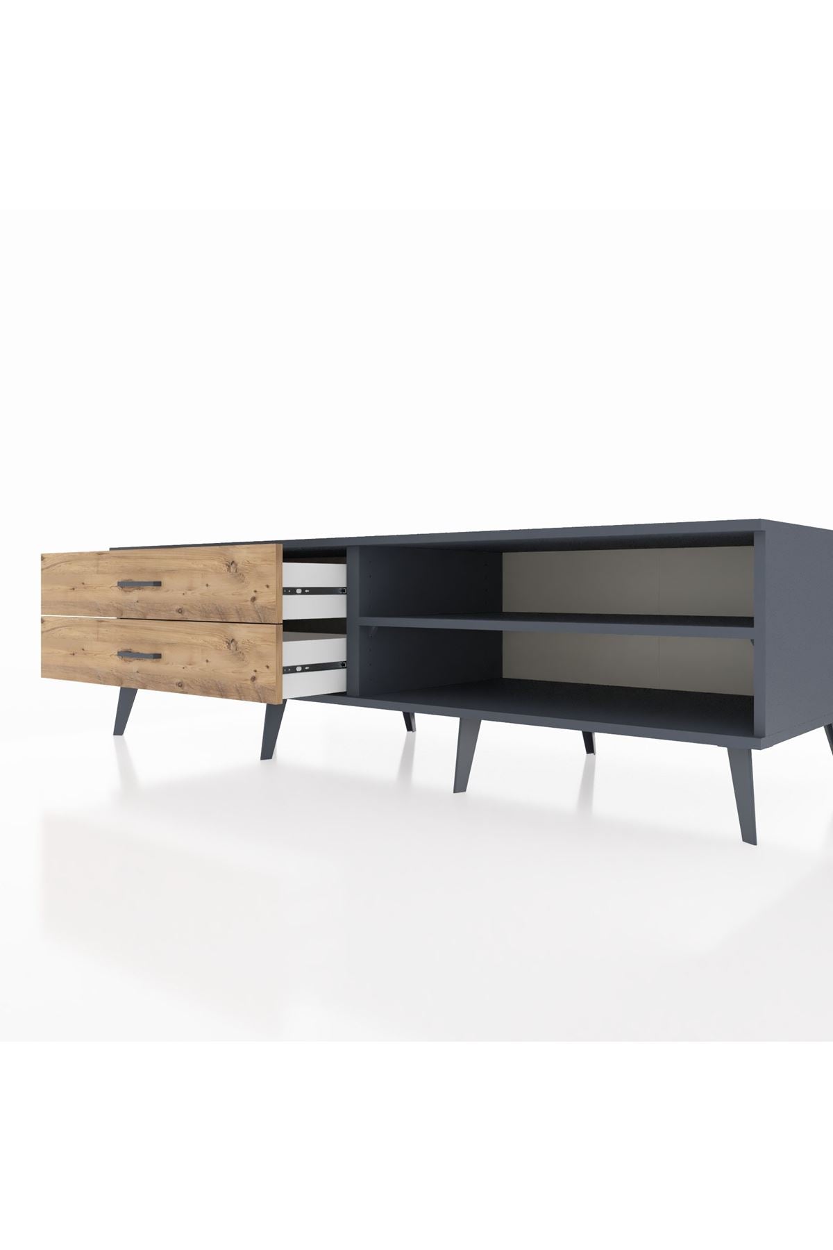 Kronos TV Ünitesi Tek Raflı 2 Çekmeceli  176x59x51 Antrasit-Antrasit/Çam