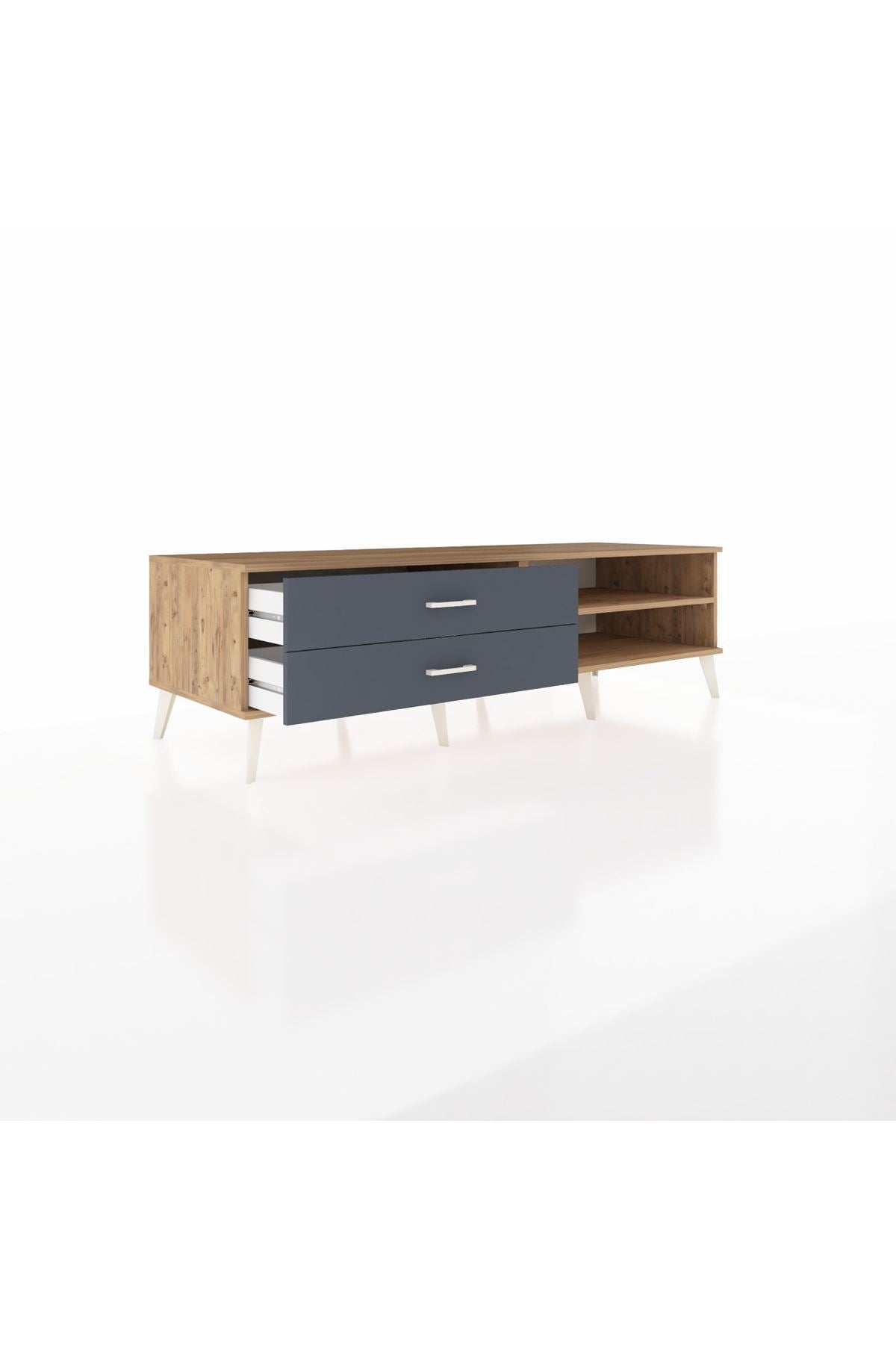 Kronos TV Ünitesi Tek Raflı 2 Çekmeceli  176x59x51 Çam-Çam/Antrasit