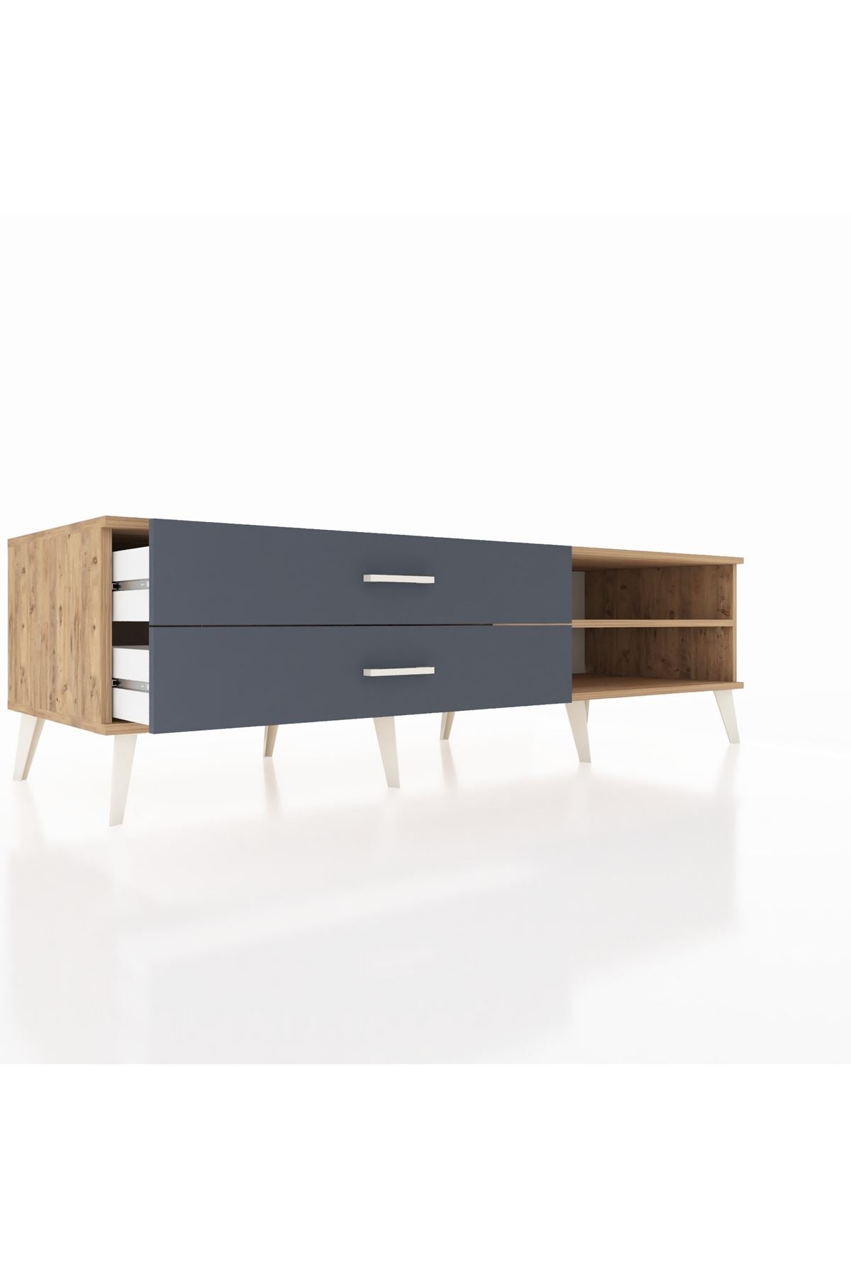 Kronos TV Ünitesi Tek Raflı 2 Çekmeceli  176x59x51 Çam-Çam/Antrasit