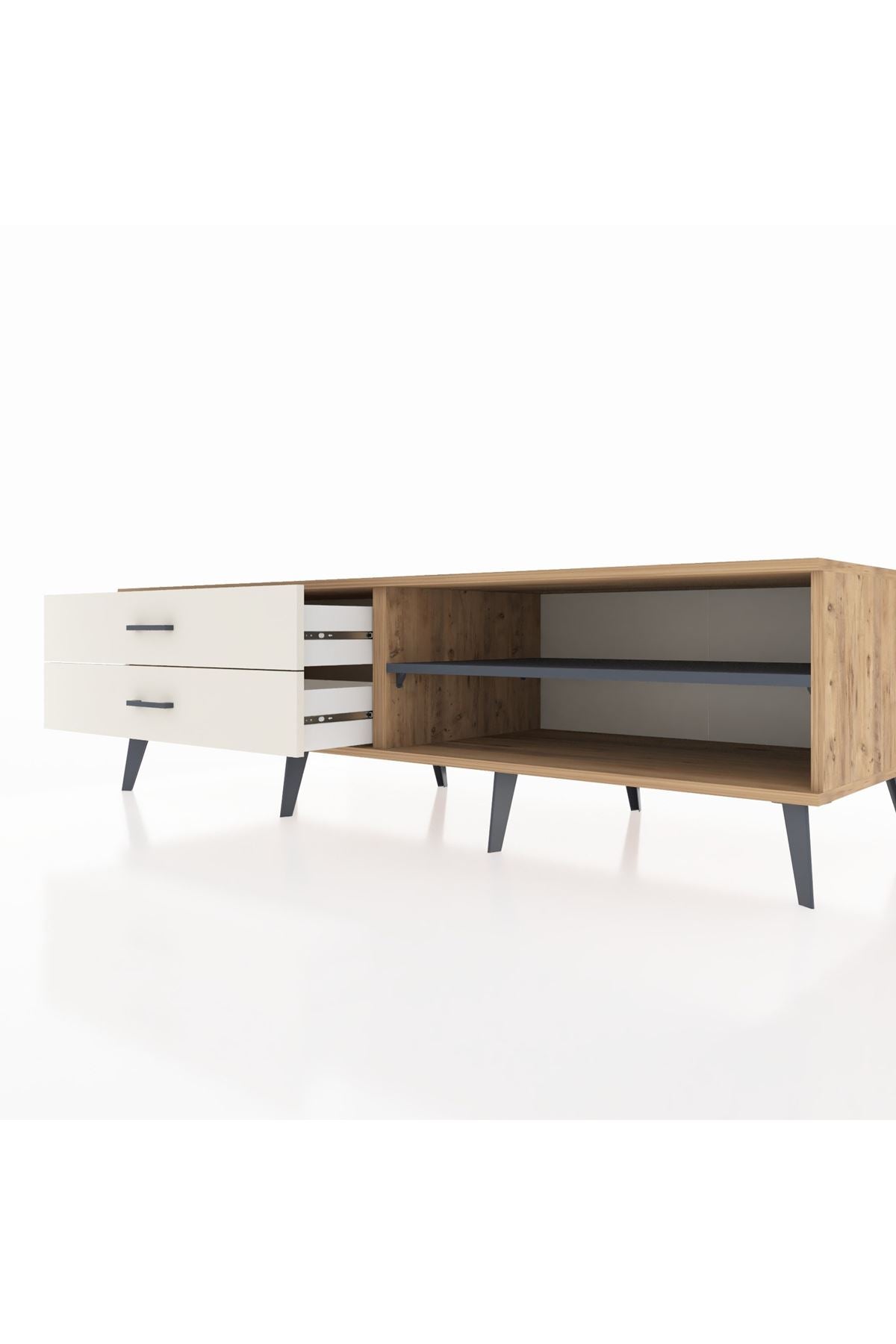 Kronos TV Ünitesi Tek Raflı 2 Çekmeceli  176x59x51 Çam-Antrasit/Aytaşı