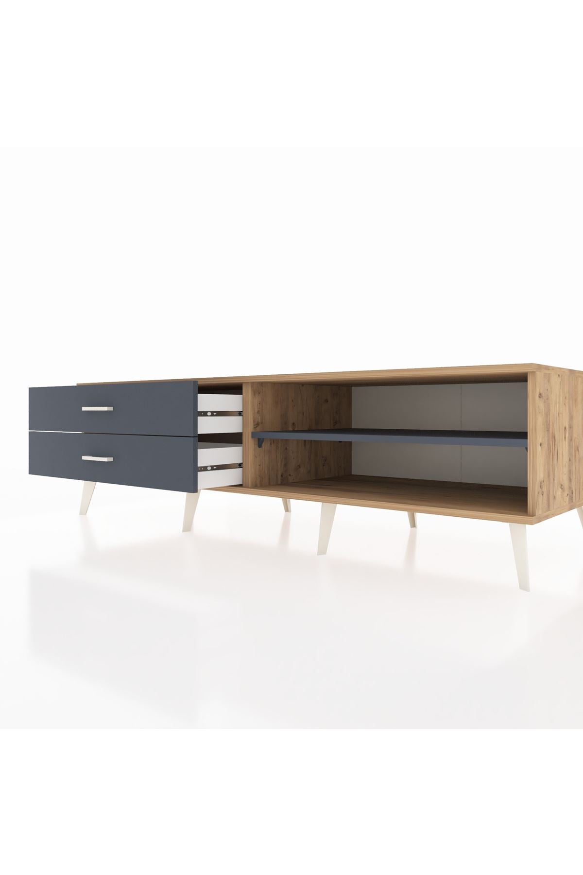 Kronos TV Ünitesi Tek Raflı 2 Çekmeceli  176x59x51 Çam-Antrasit/Antrasit