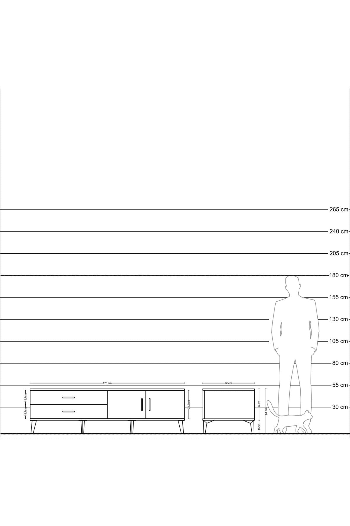 Kronos TV Ünitesi Tek Raflı 2 Çekmeceli 2 Kapaklı 176x59x51 Aytaşı-Çam/Aytaşı