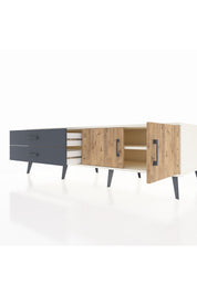 Kronos TV Ünitesi Tek Raflı 2 Çekmeceli 2 Kapaklı 176x59x51 Aytaşı-Çam/Antrasit