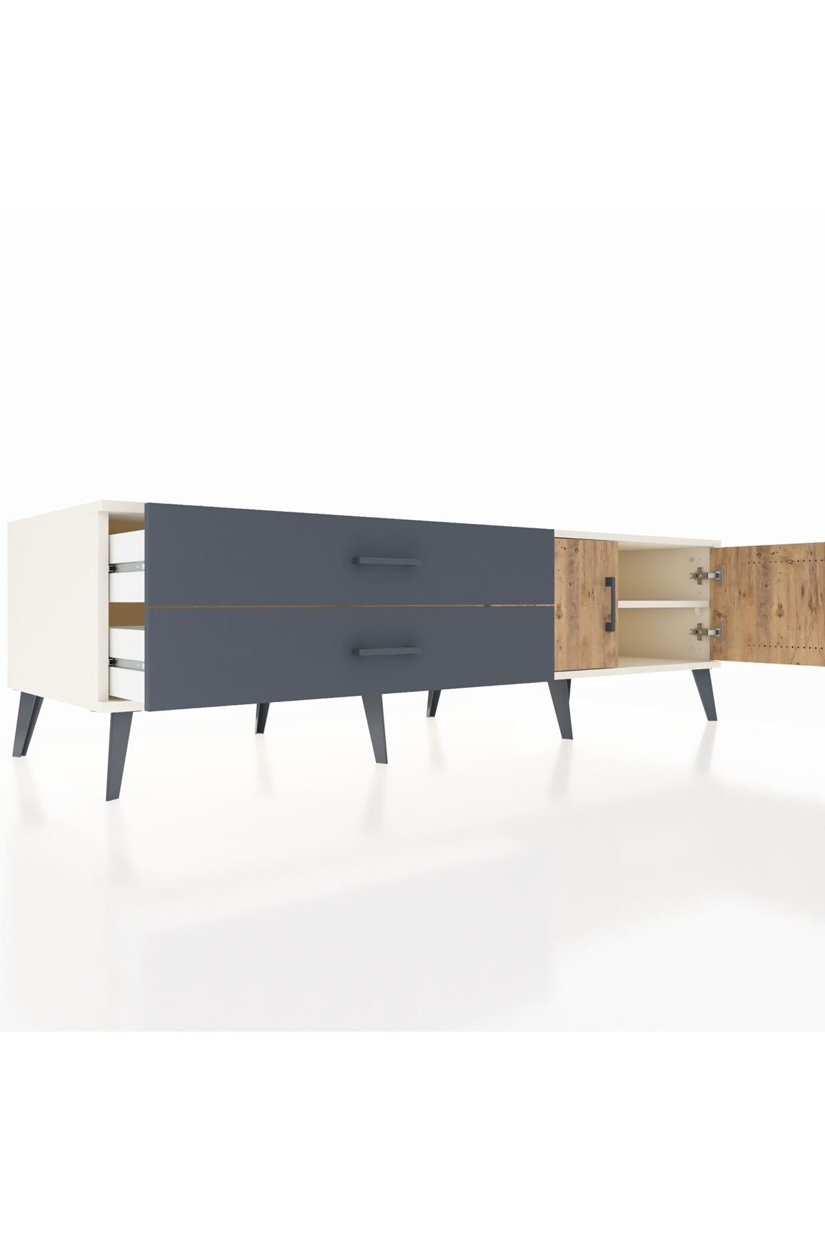 Kronos TV Ünitesi Tek Raflı 2 Çekmeceli 2 Kapaklı 176x59x51 Aytaşı-Çam/Antrasit