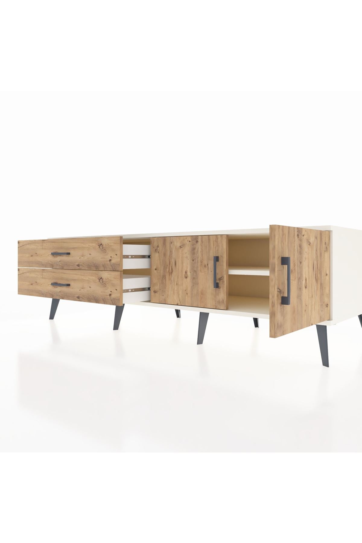 Kronos TV Ünitesi Tek Raflı 2 Çekmeceli 2 Kapaklı 176x59x51 Aytaşı-Çam/Çam