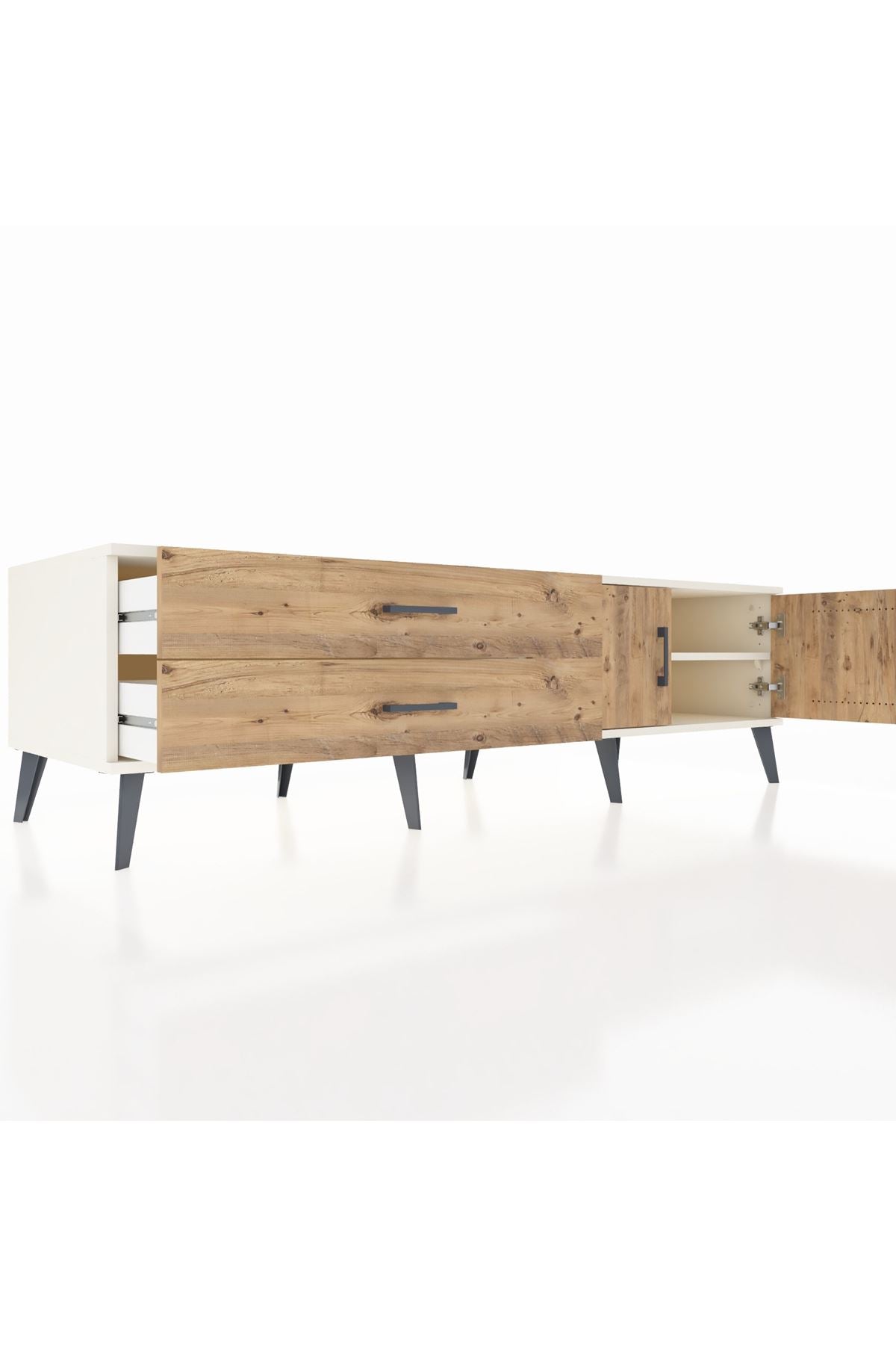 Kronos TV Ünitesi Tek Raflı 2 Çekmeceli 2 Kapaklı 176x59x51 Aytaşı-Çam/Çam