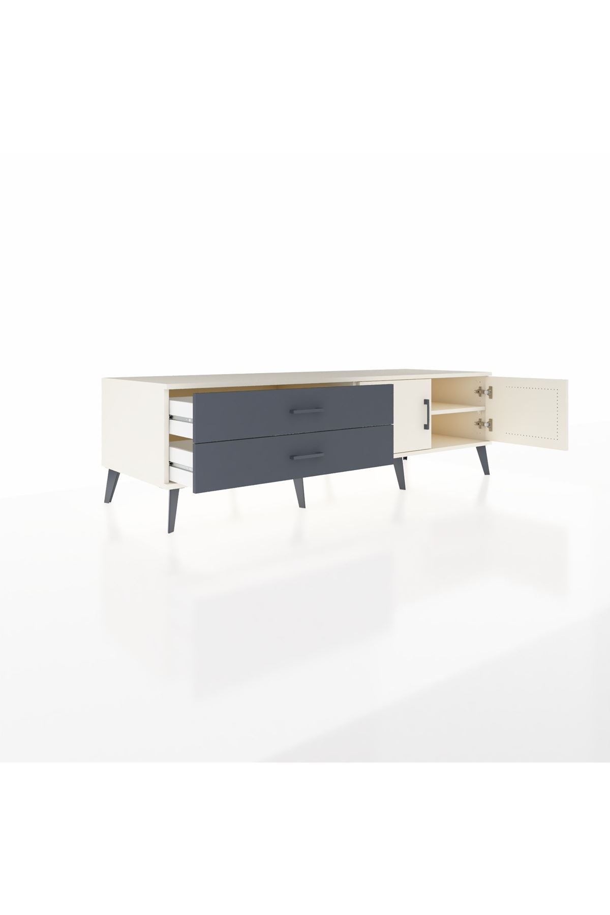 Kronos TV Ünitesi Tek Raflı 2 Çekmeceli 2 Kapaklı 176x59x51 Aytaşı-Aytaşı/Antrasit