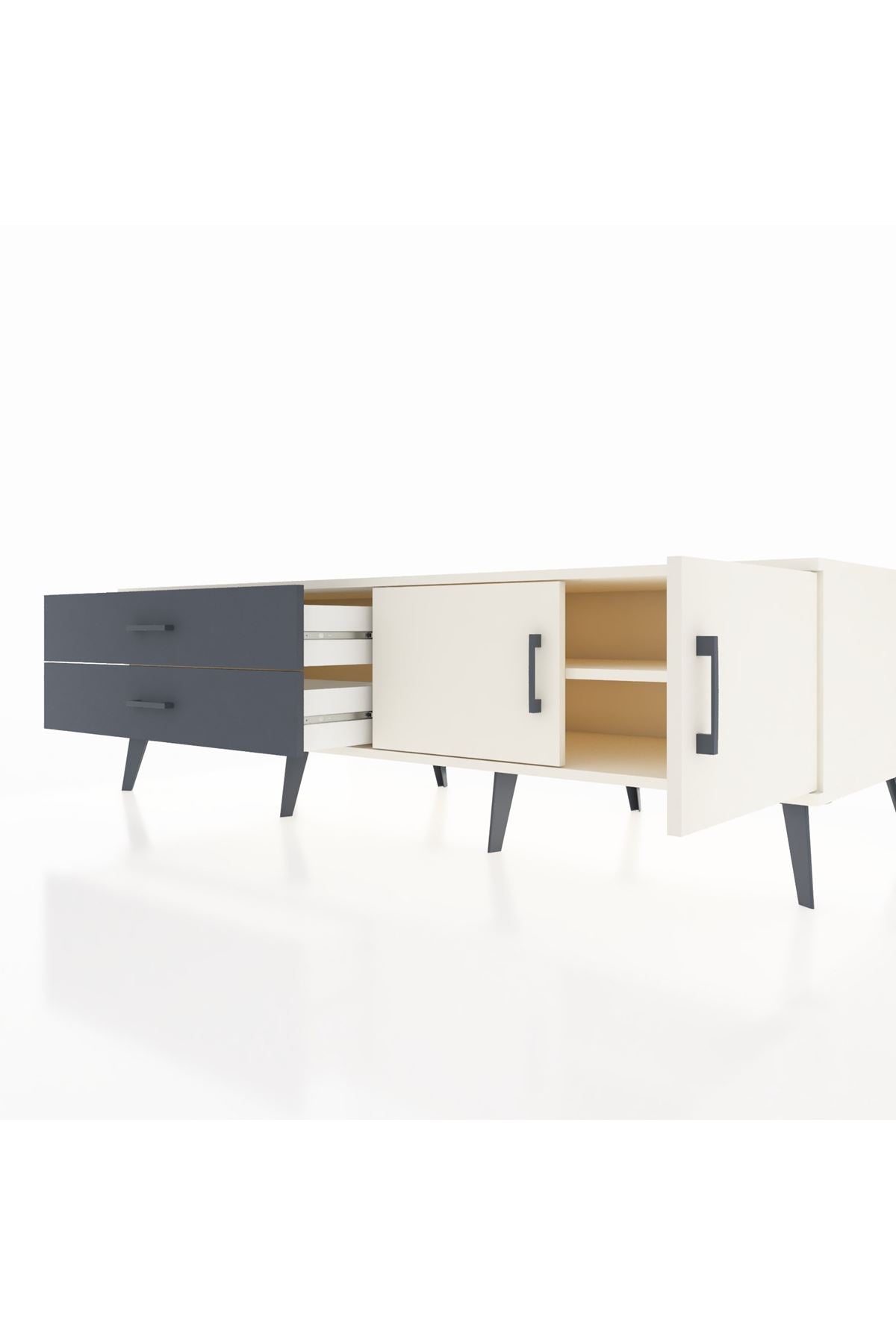 Kronos TV Ünitesi Tek Raflı 2 Çekmeceli 2 Kapaklı 176x59x51 Aytaşı-Aytaşı/Antrasit