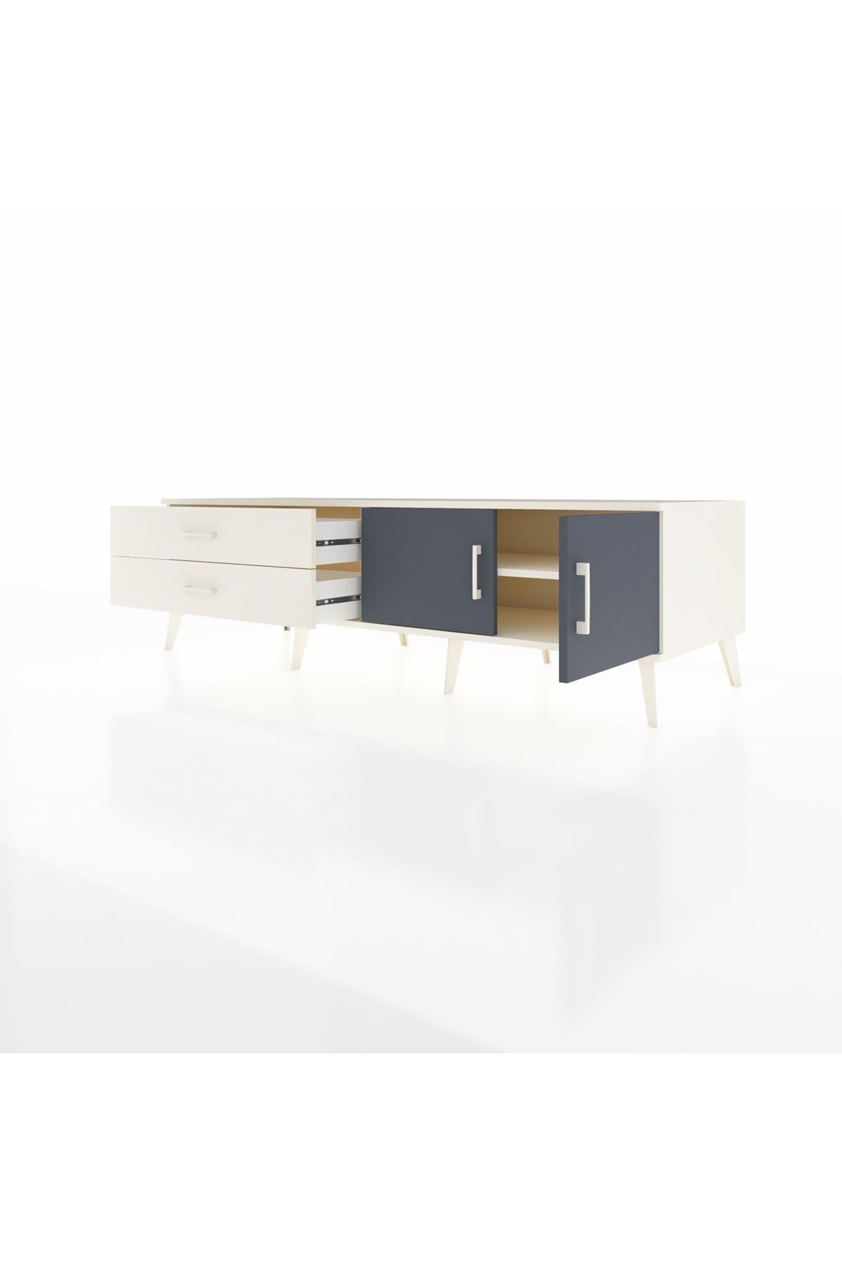 Kronos TV Ünitesi Tek Raflı 2 Çekmeceli 2 Kapaklı 176x59x51 Aytaşı-Antrasit/Aytaşı