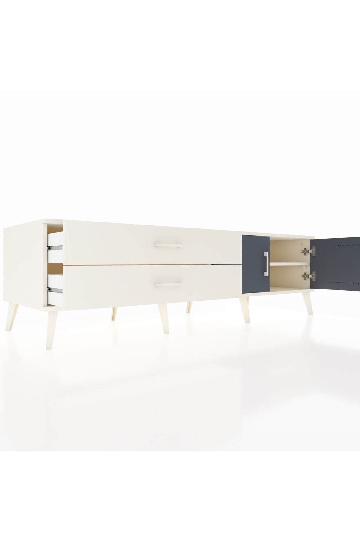 Kronos TV Ünitesi Tek Raflı 2 Çekmeceli 2 Kapaklı 176x59x51 Aytaşı-Antrasit/Aytaşı