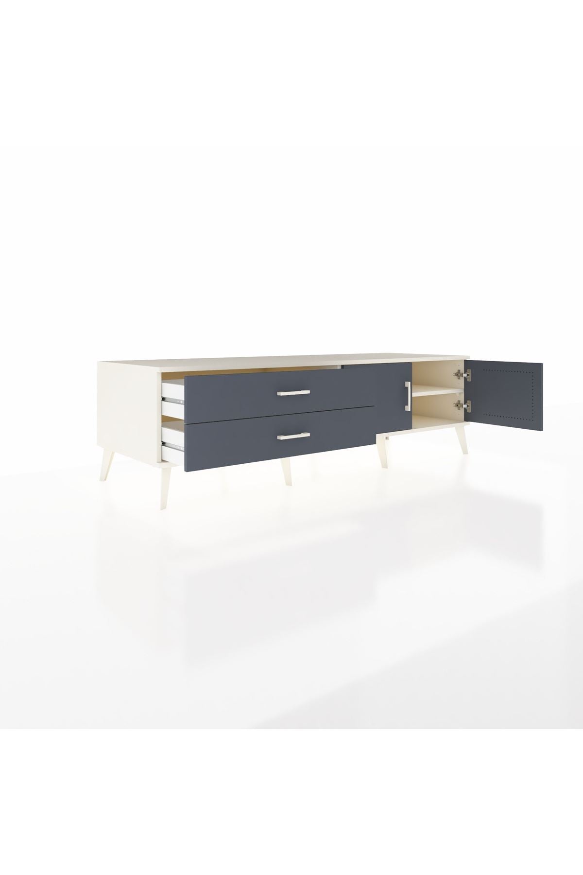 Kronos TV Ünitesi Tek Raflı 2 Çekmeceli 2 Kapaklı 176x59x51 Aytaşı-Antrasit/Antrasit