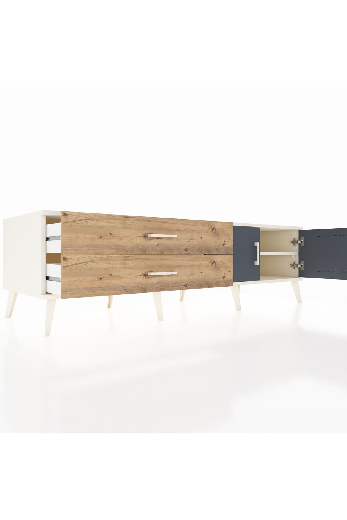 Kronos TV Ünitesi Tek Raflı 2 Çekmeceli 2 Kapaklı 176x59x51 Aytaşı-Antrasit/Çam