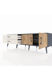 Kronos TV Ünitesi Tek Raflı 2 Çekmeceli 2 Kapaklı 176x59x51 Antrasit-Çam/Aytaşı