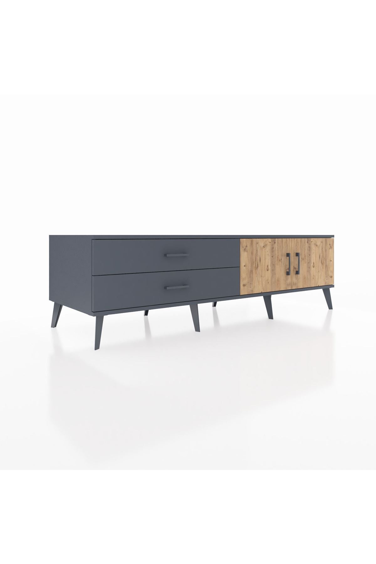 Kronos TV Ünitesi Tek Raflı 2 Çekmeceli 2 Kapaklı 176x59x51 Antrasit-Çam/Antrasit