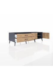 Kronos TV Ünitesi Tek Raflı 2 Çekmeceli 2 Kapaklı 176x59x51 Antrasit-Çam/Çam