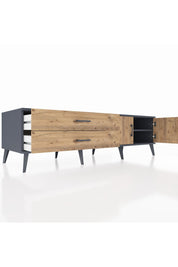 Kronos TV Ünitesi Tek Raflı 2 Çekmeceli 2 Kapaklı 176x59x51 Antrasit-Çam/Çam