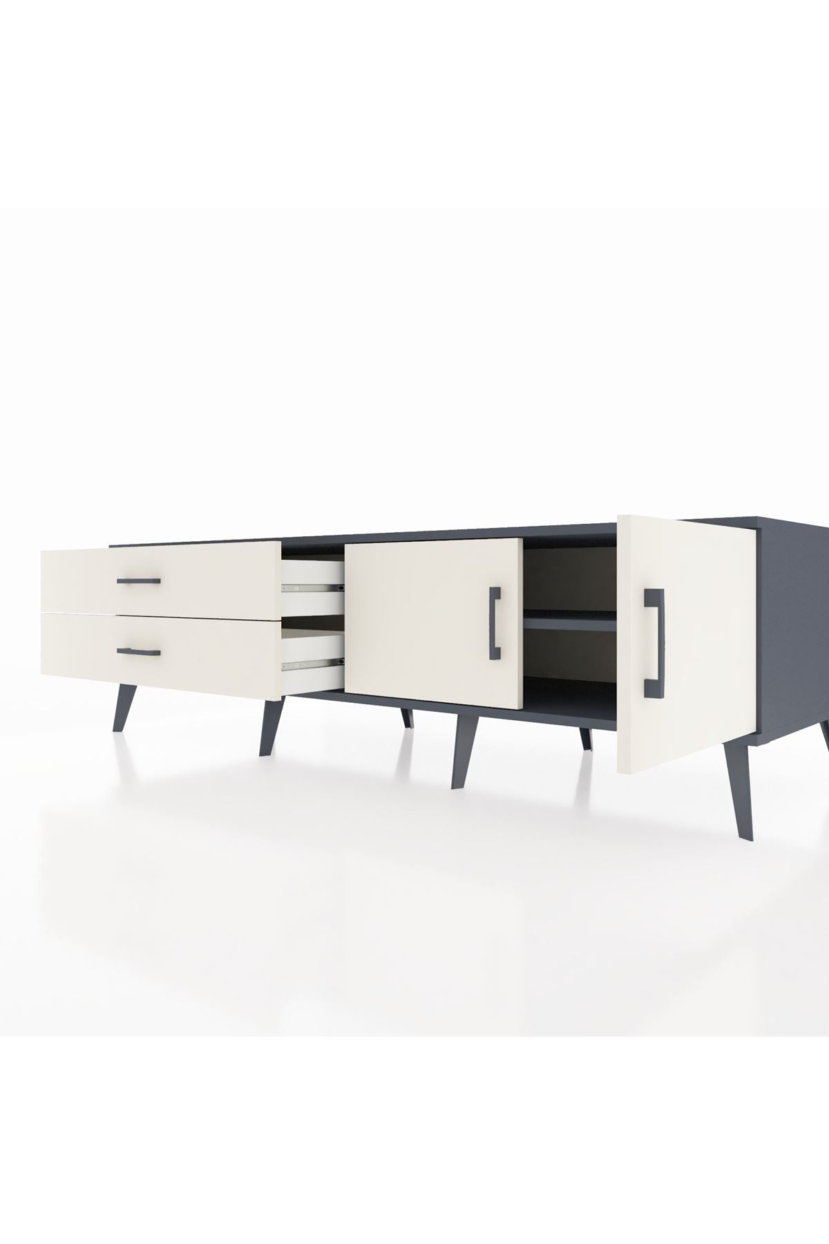 Kronos TV Ünitesi Tek Raflı 2 Çekmeceli 2 Kapaklı 176x59x51 Antrasit-Aytaşı/Aytaşı