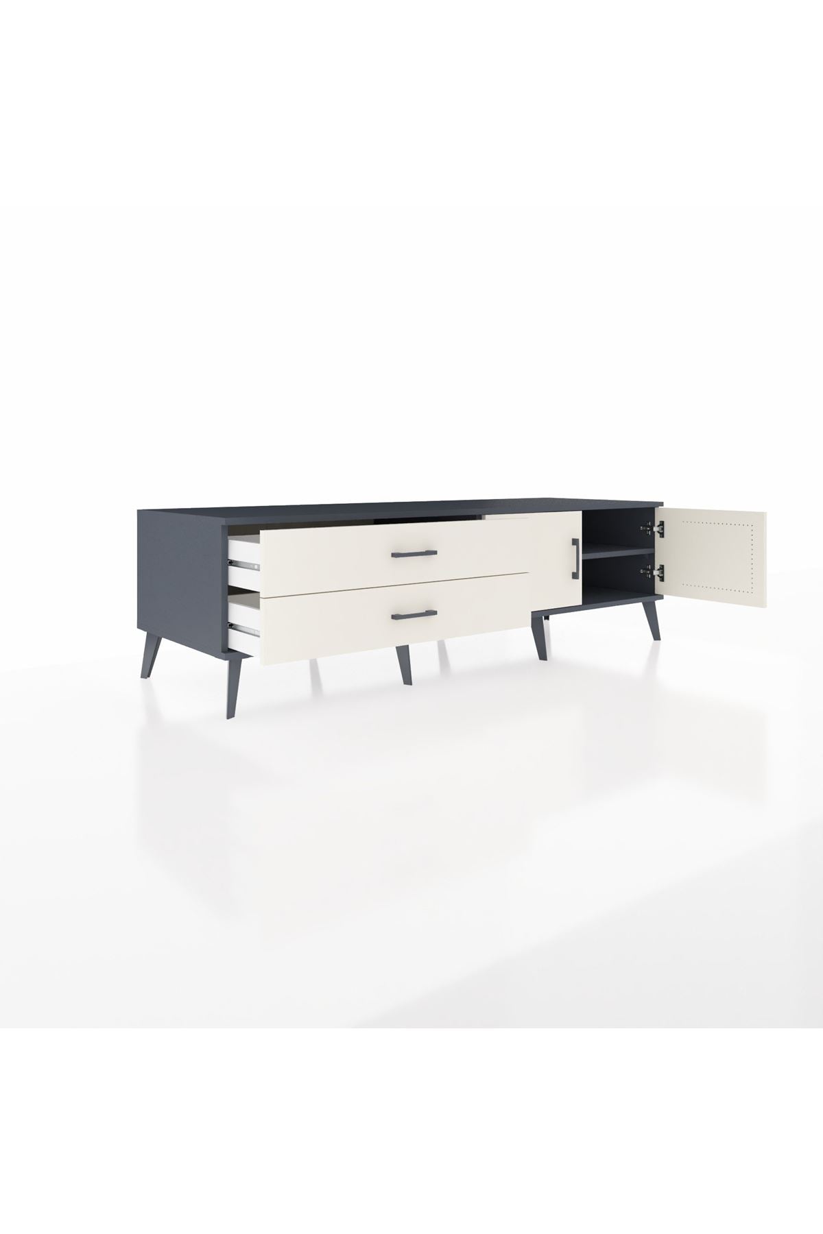 Kronos TV Ünitesi Tek Raflı 2 Çekmeceli 2 Kapaklı 176x59x51 Antrasit-Aytaşı/Aytaşı