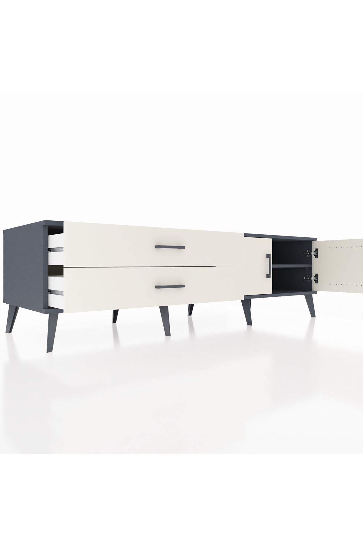 Kronos TV Ünitesi Tek Raflı 2 Çekmeceli 2 Kapaklı 176x59x51 Antrasit-Aytaşı/Aytaşı