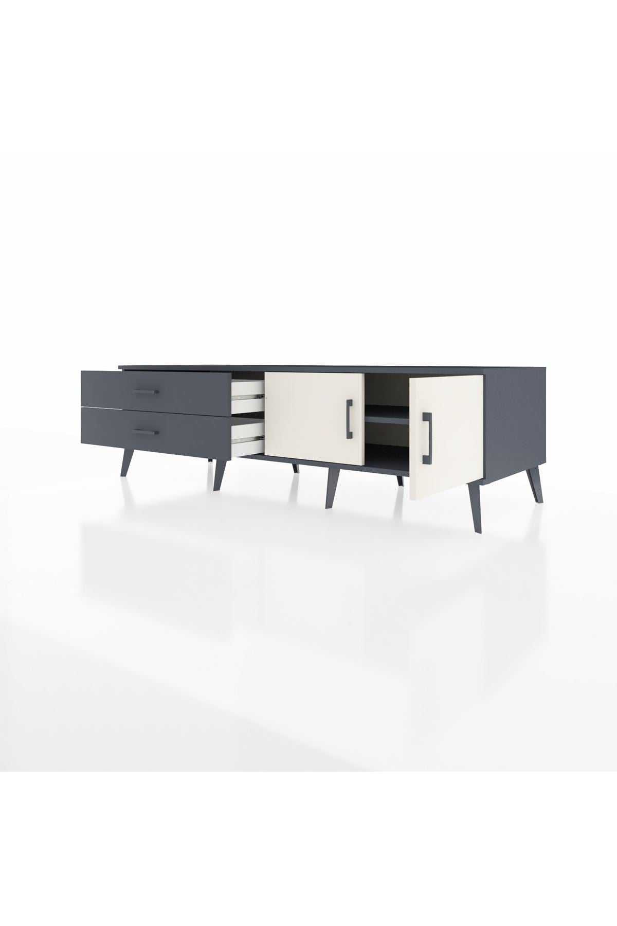 Kronos TV Ünitesi Tek Raflı 2 Çekmeceli 2 Kapaklı 176x59x51 Antrasit-Aytaşı/Antrasit